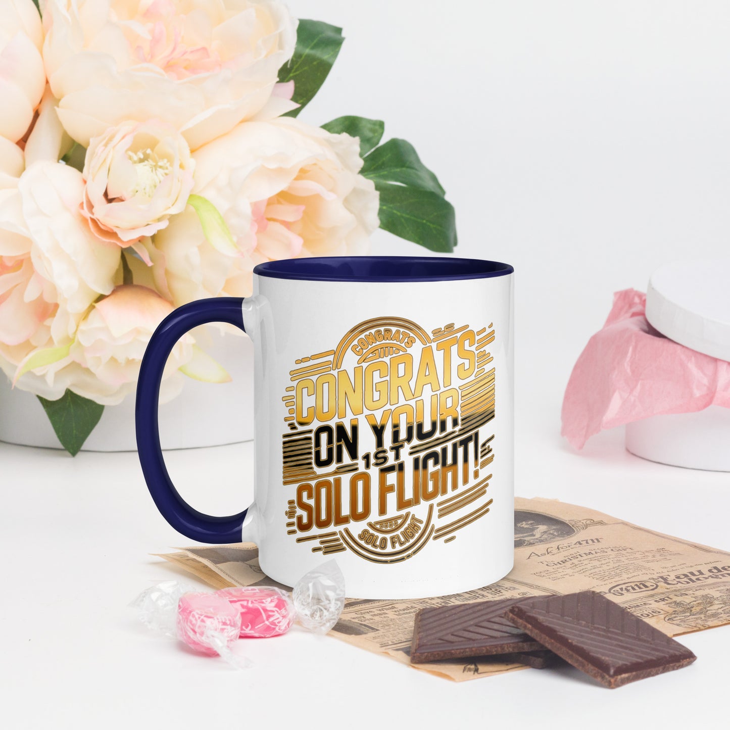 Congrats on your 1st Solo Flight! (v2. gold) 11 oz. mug with color inside