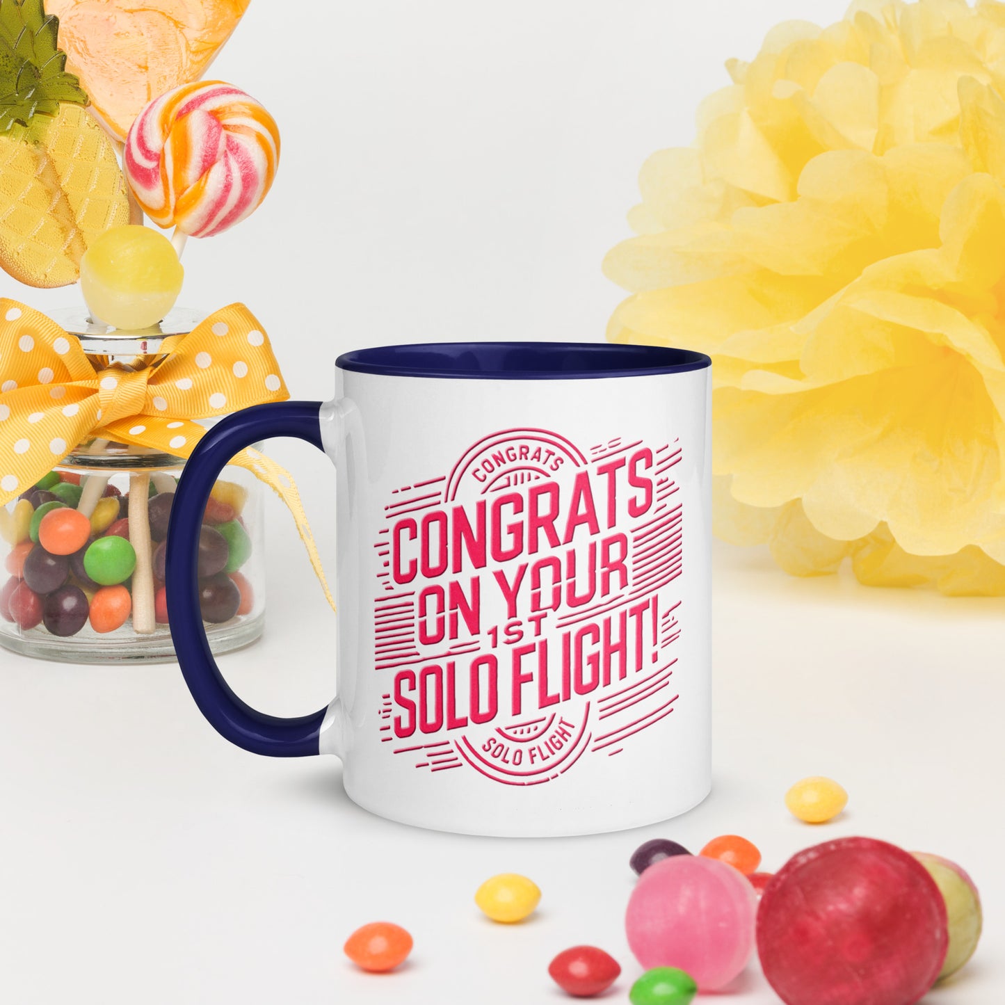 Congrats on your 1st Solo Flight! (v2. pink) 11 oz. mug with color inside
