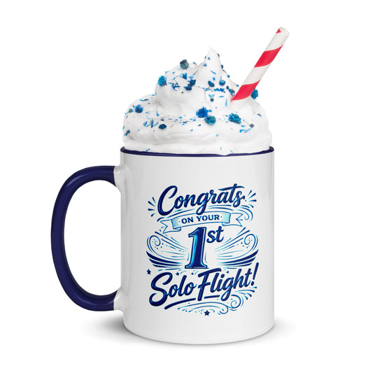 Congrats on your 1st Solo Flight! (v3. blue) 11 oz. mug with color inside