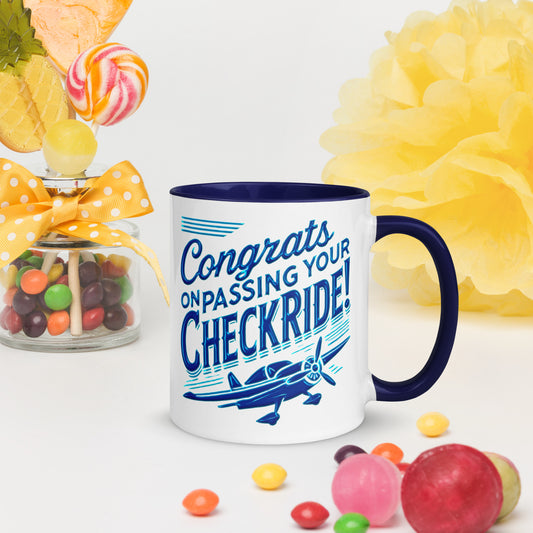 Congrats on passing your checkride! (v1. blue) mug with color inside