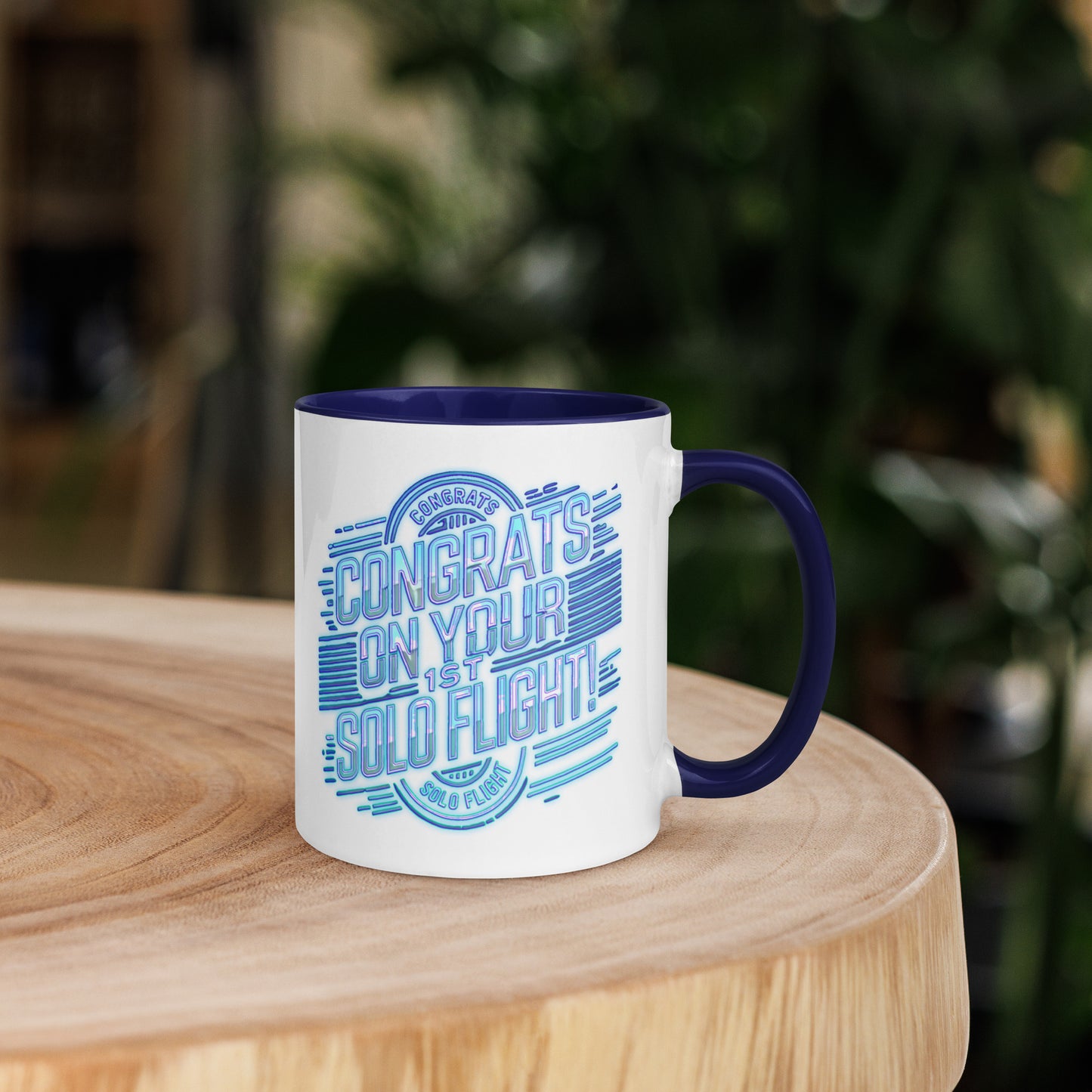 Congrats on your 1st Solo Flight! (v2. light blue) 11 oz. mug with color inside