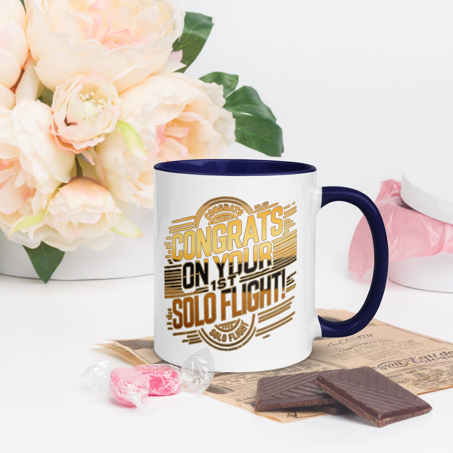 Congrats on your 1st Solo Flight! (v2. gold) 11 oz. mug with color inside