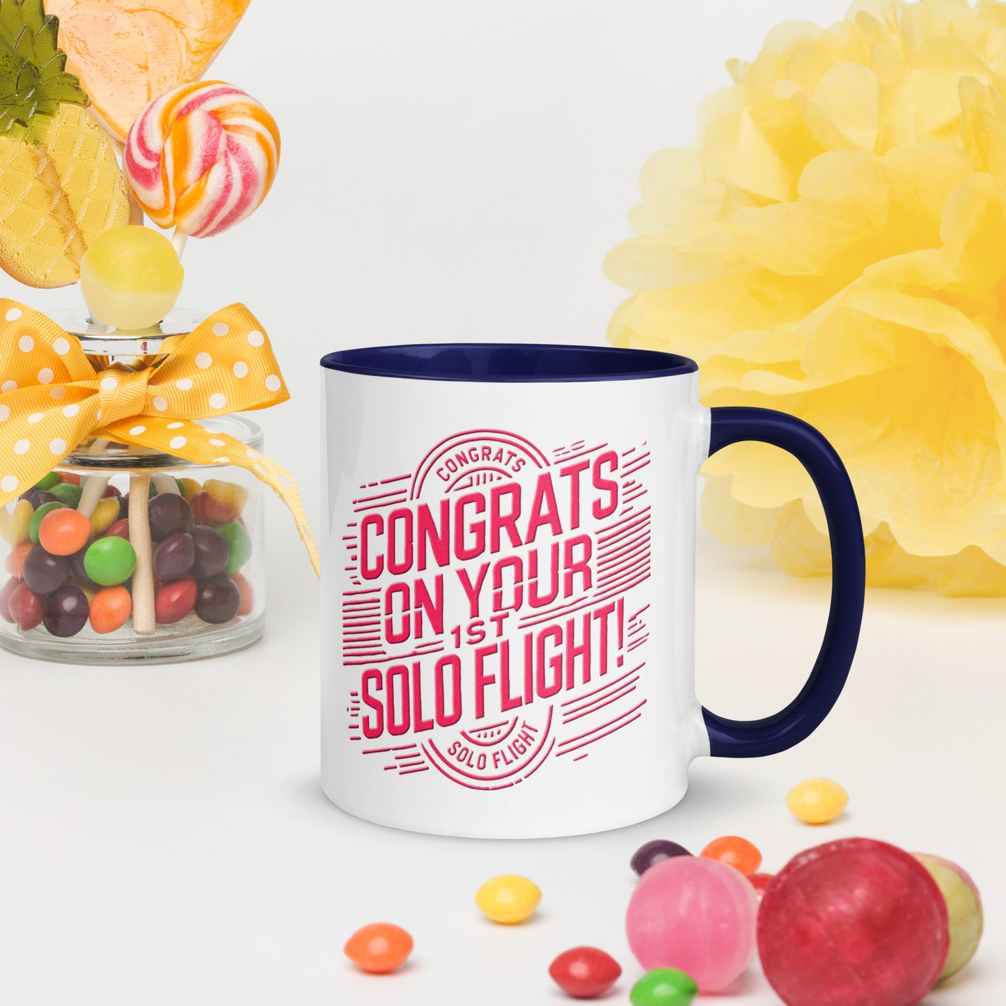Congrats on your 1st Solo Flight! (v2. pink) 11 oz. mug with color inside