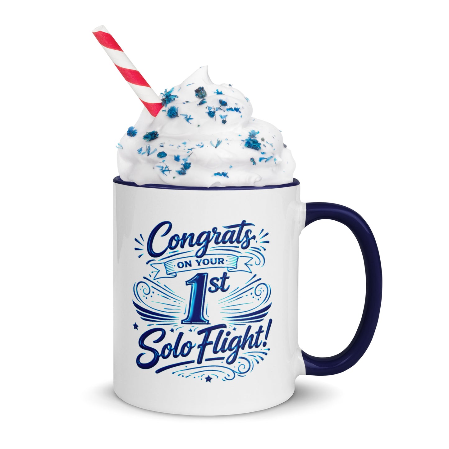 Congrats on your 1st Solo Flight! (v3. blue) 11 oz. mug with color inside
