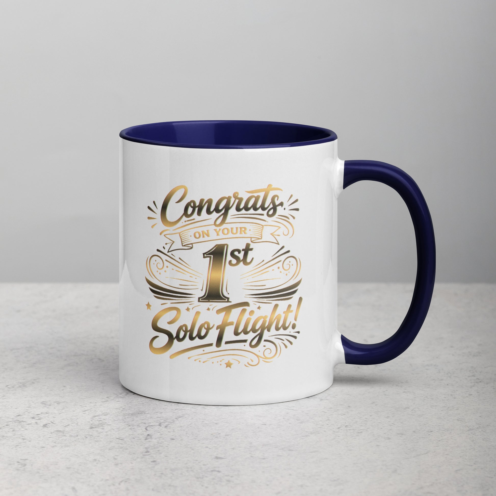 Congrats on your 1st Solo Flight! (v3. gold) 11 oz. mug with color inside