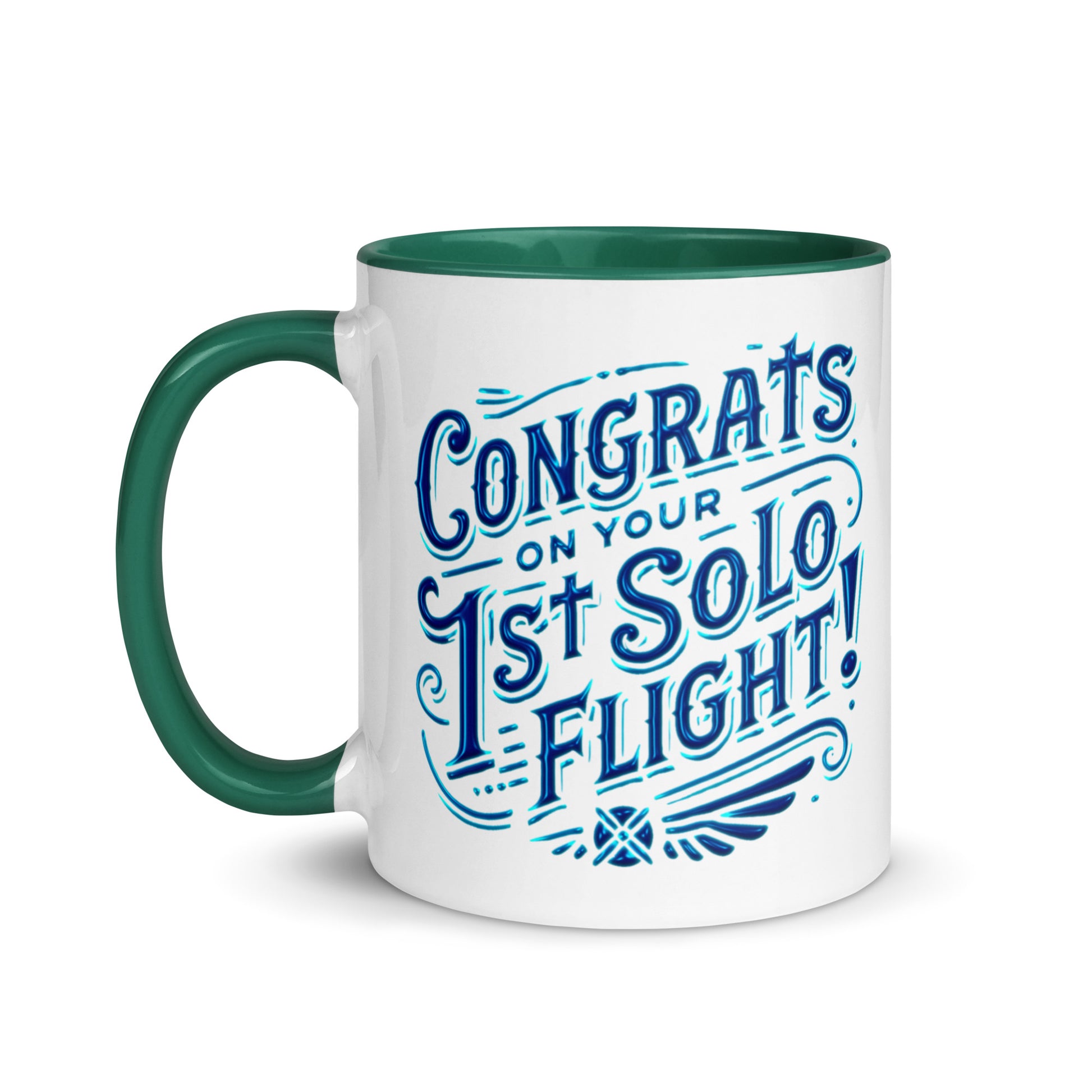 Congrats on your 1st Solo Flight! (blue) mug with color inside