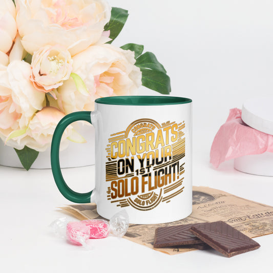 Congrats on your 1st Solo Flight! (v2. gold) 11 oz. mug with color inside