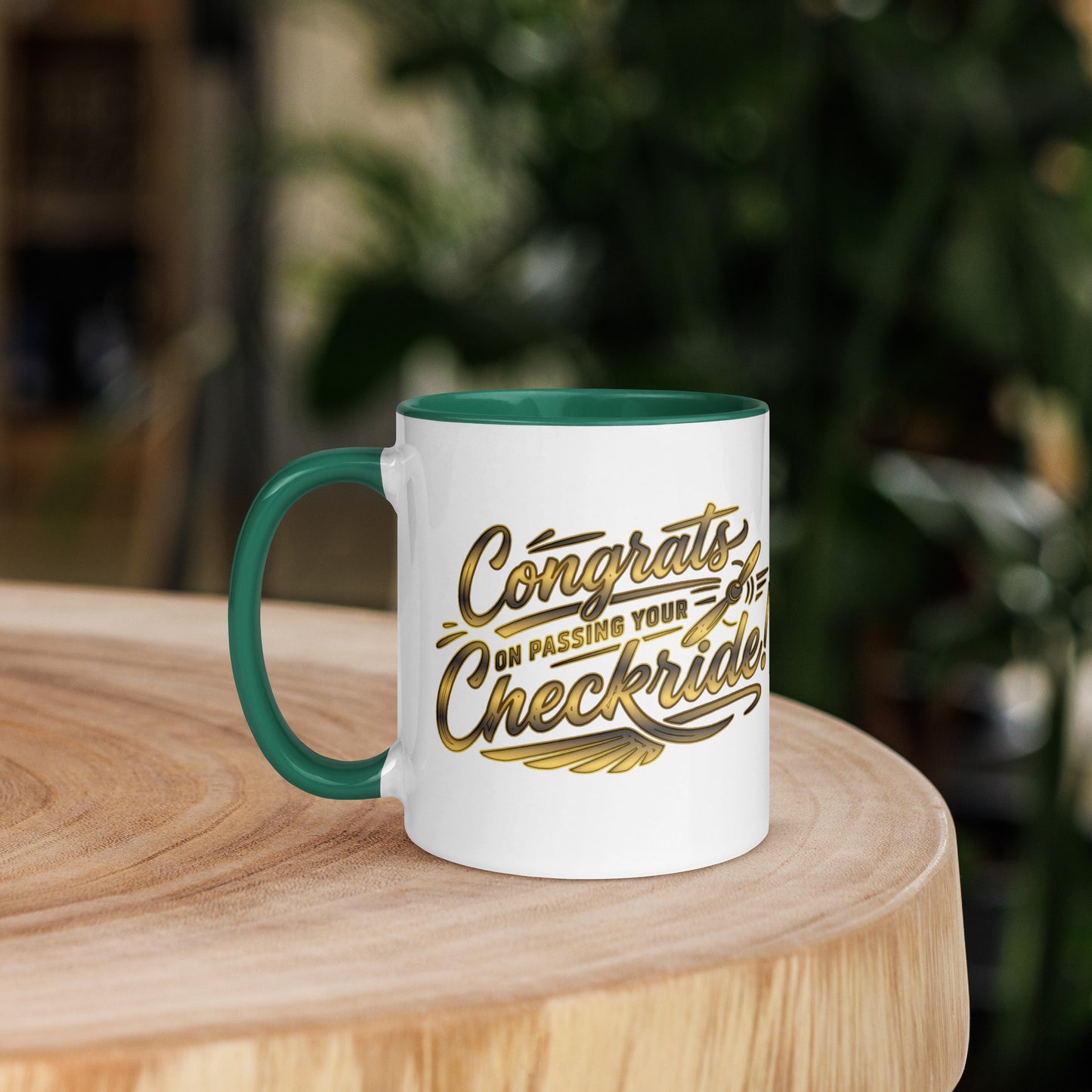Congrats on passing your checkride! (v4. gold) 11 oz. mug with color inside
