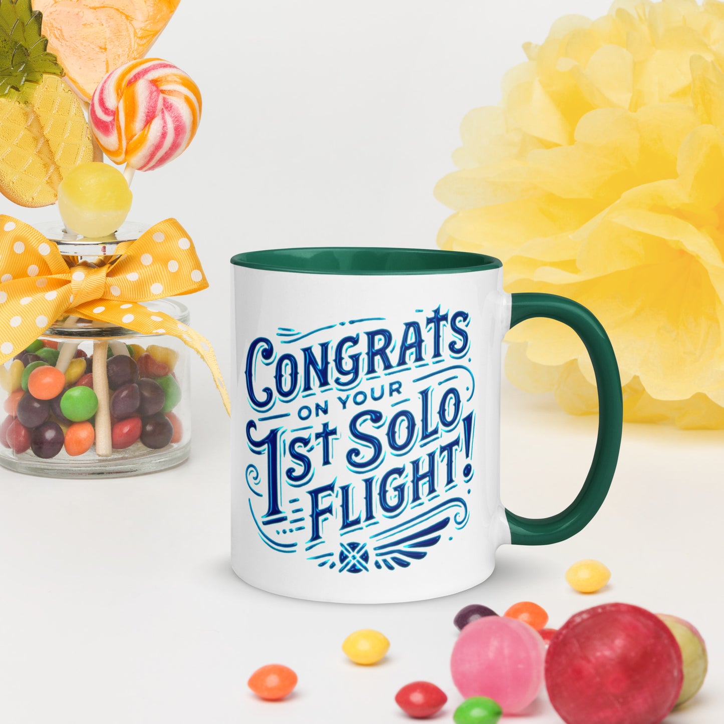 Congrats on your 1st Solo Flight! (blue) mug with color inside