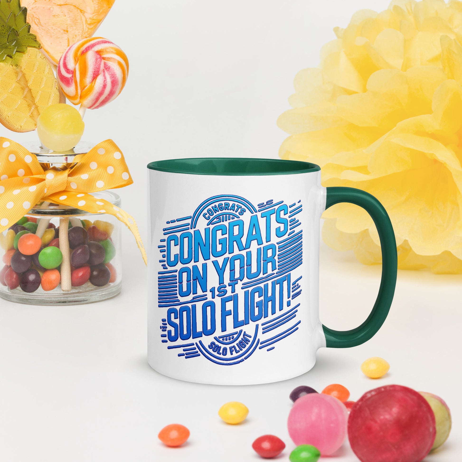 Congrats on your 1st Solo Flight! (v2. blue) mug with color inside