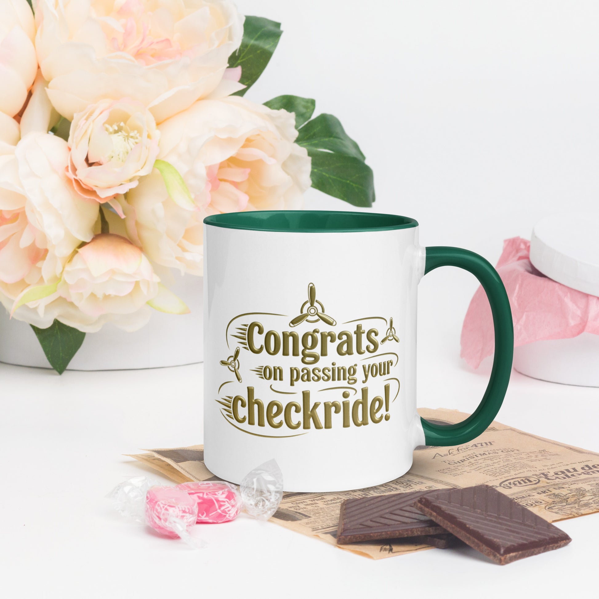 Congrats on passing your checkride! (v3. gold) mug with color inside