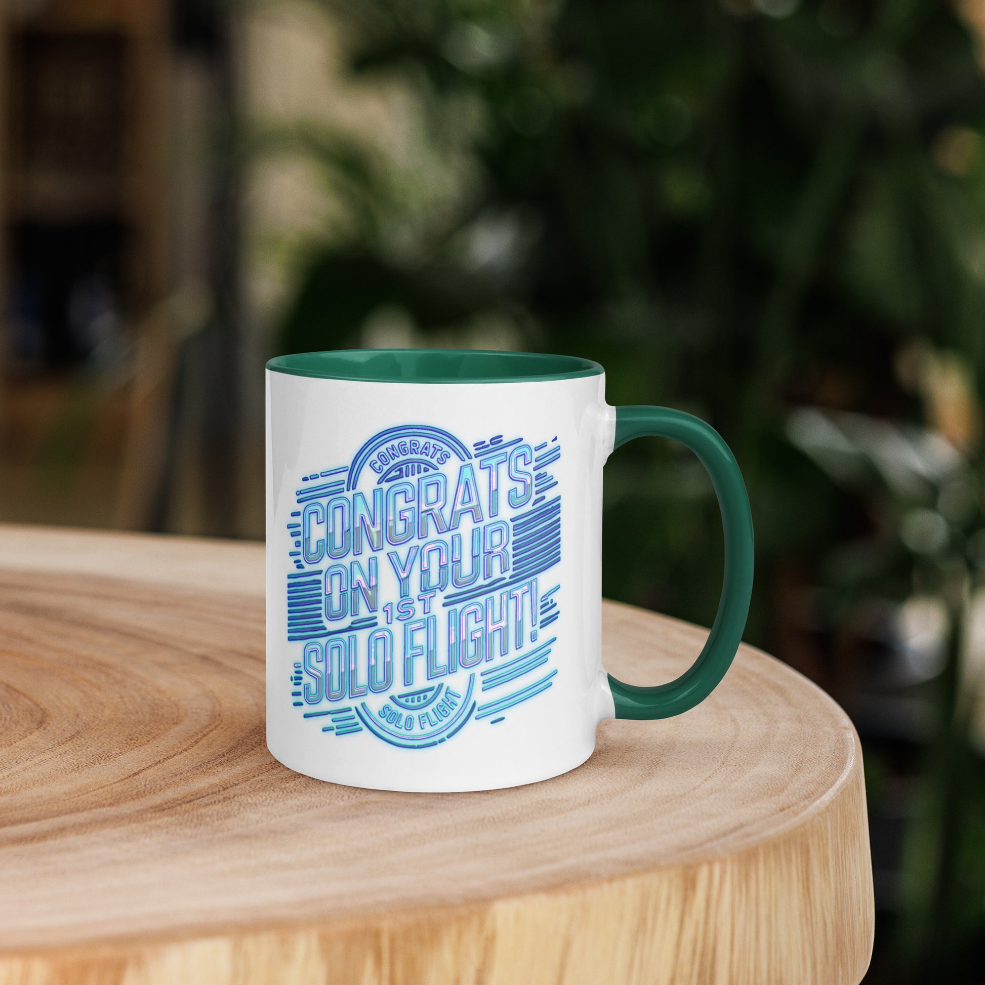 Congrats on your 1st Solo Flight! (v2. light blue) 11 oz. mug with color inside