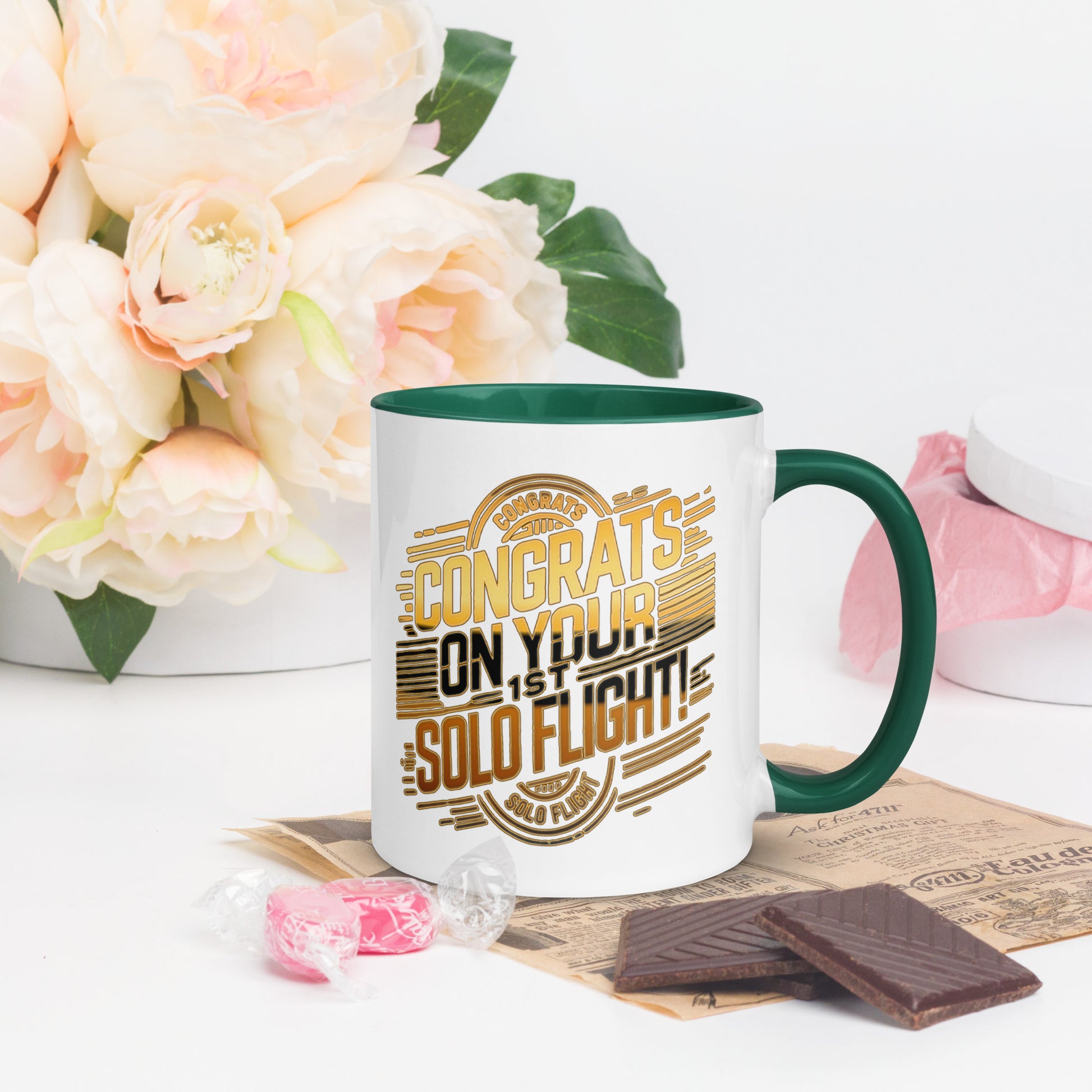 Congrats on your 1st Solo Flight! (v2. gold) 11 oz. mug with color inside