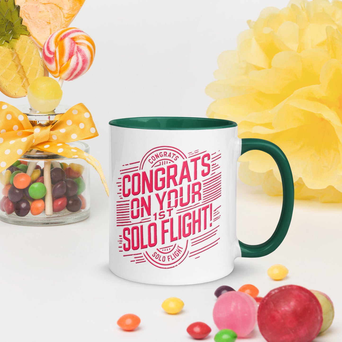 Congrats on your 1st Solo Flight! (v2. pink) 11 oz. mug with color inside