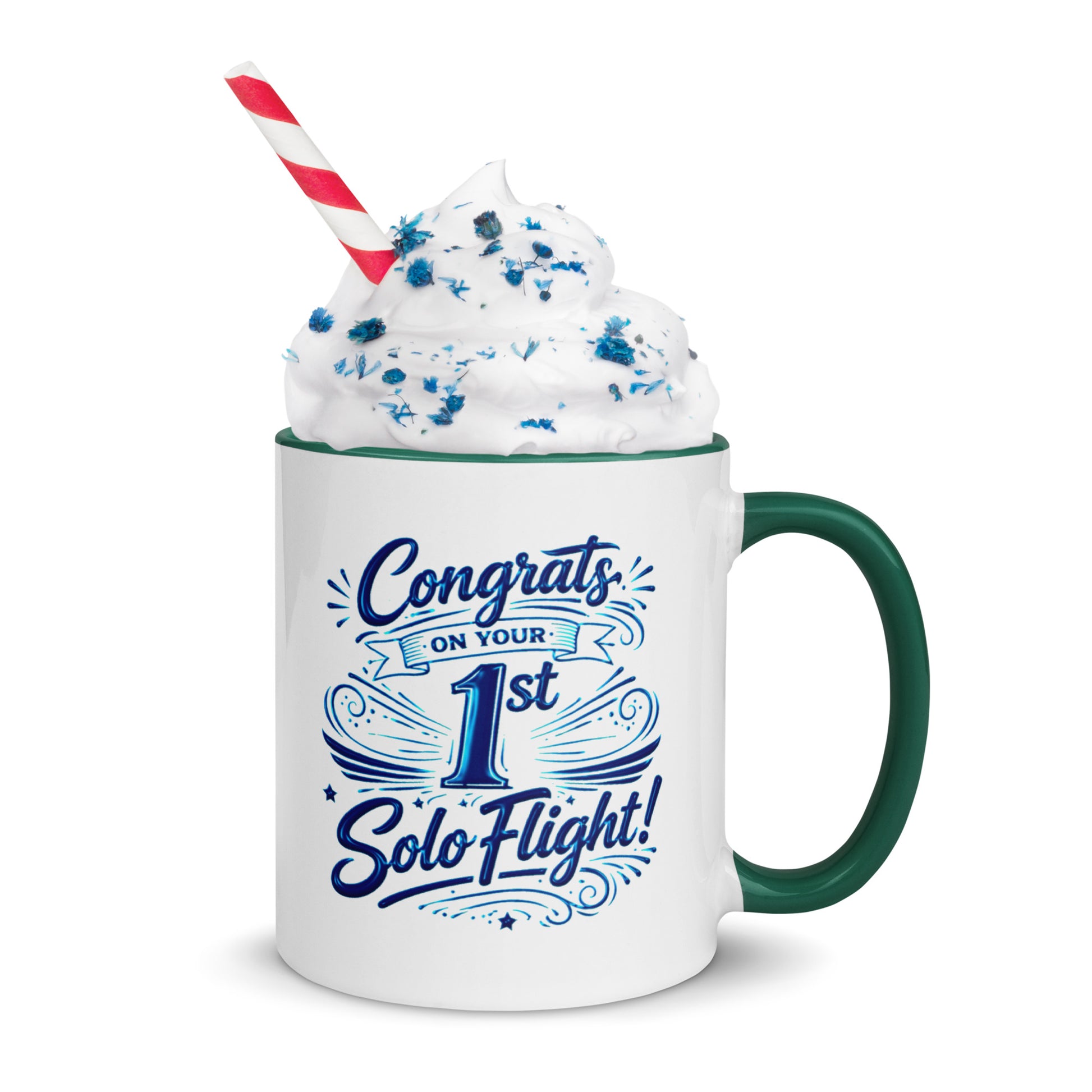 Congrats on your 1st Solo Flight! (v3. blue) 11 oz. mug with color inside