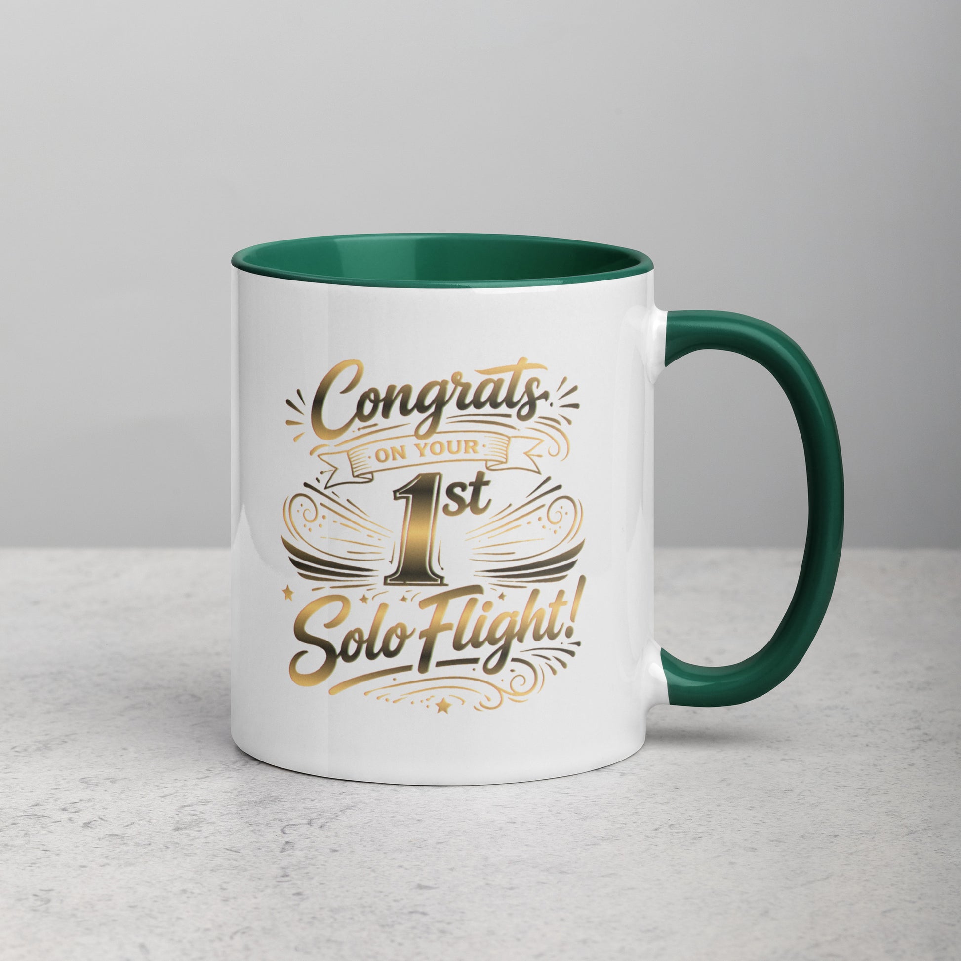 Congrats on your 1st Solo Flight! (v3. gold) 11 oz. mug with color inside
