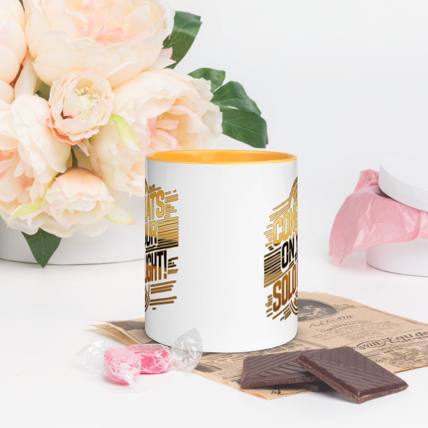 Congrats on your 1st Solo Flight! (v2. gold) 11 oz. mug with color inside