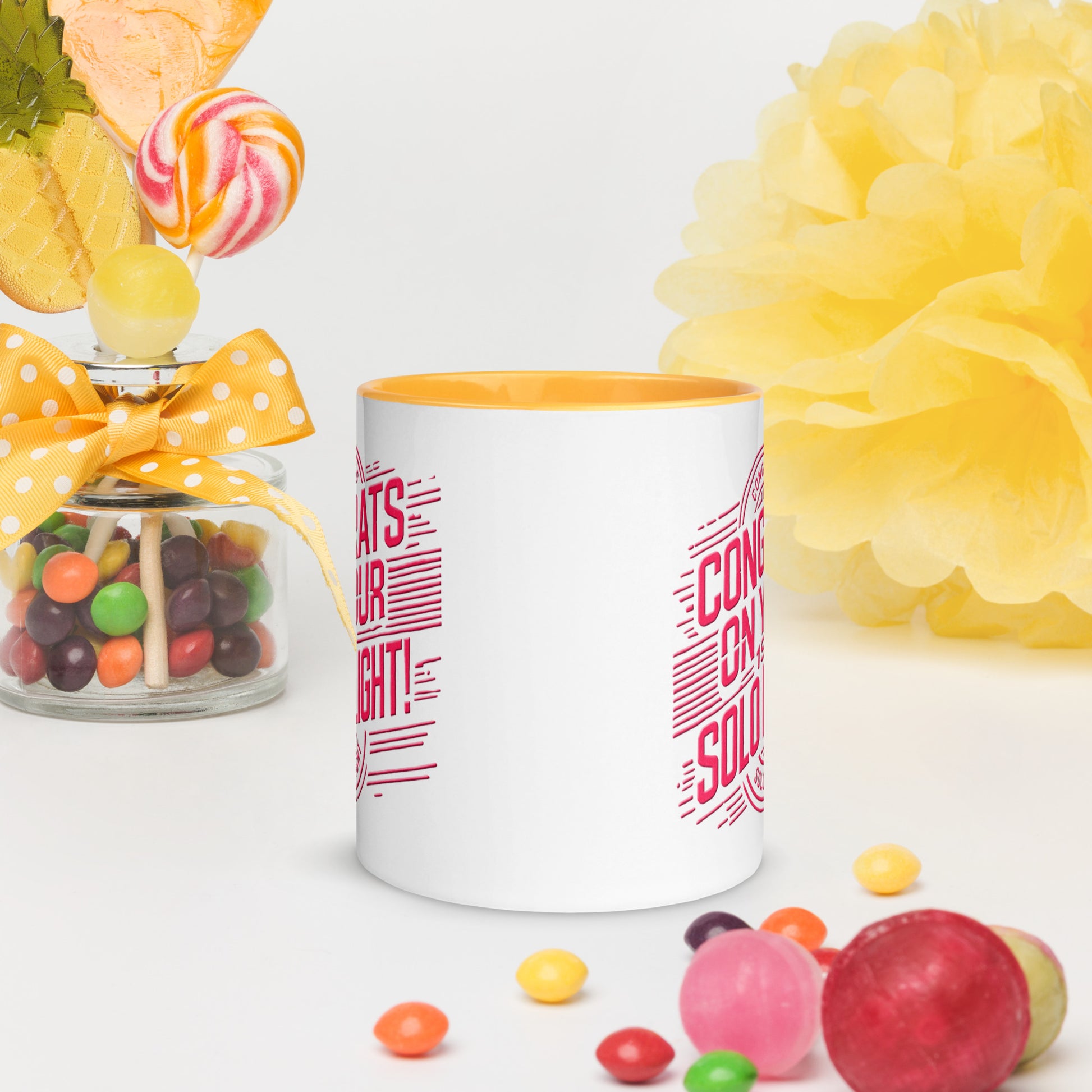 Congrats on your 1st Solo Flight! (v2. pink) 11 oz. mug with color inside