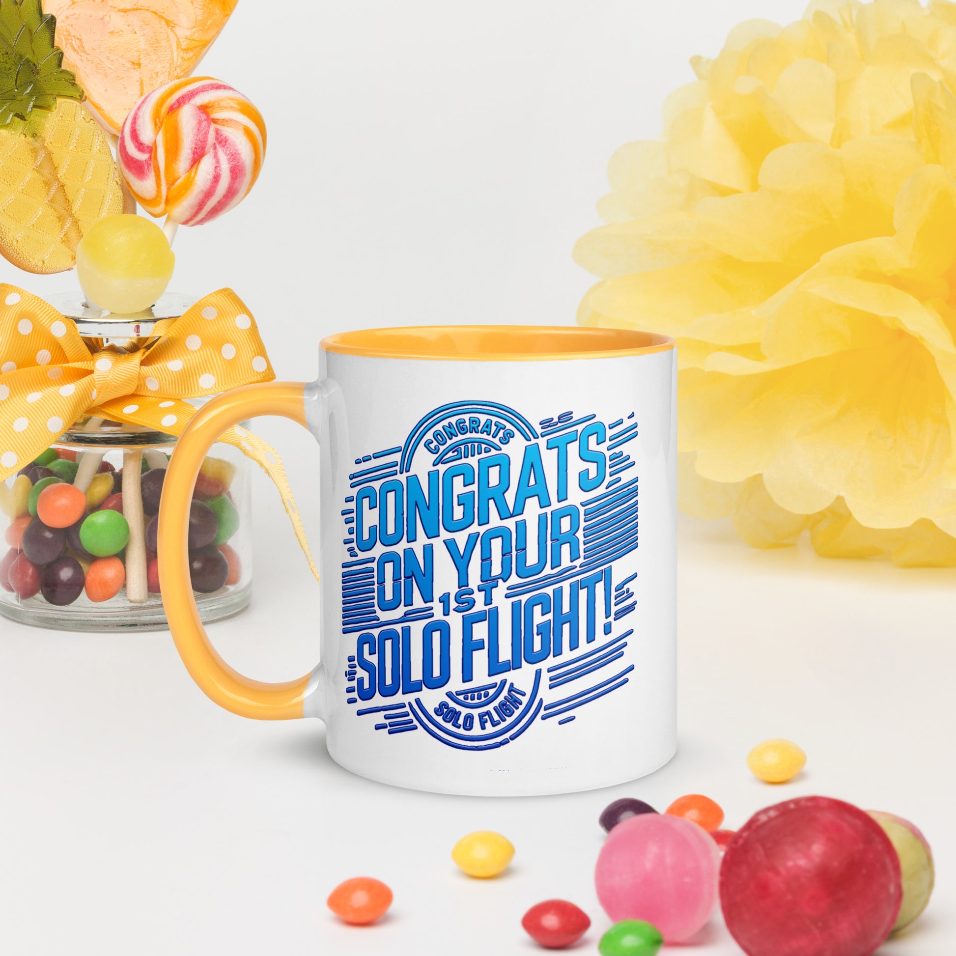 Congrats on your 1st Solo Flight! (v2. blue) mug with color inside