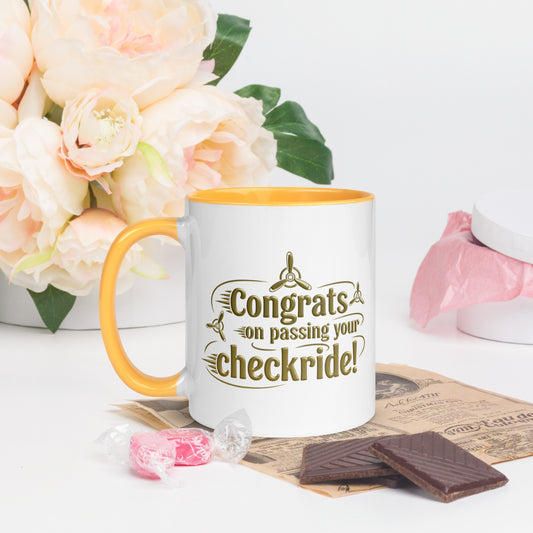 Congrats on passing your checkride! (v3. gold) mug with color inside