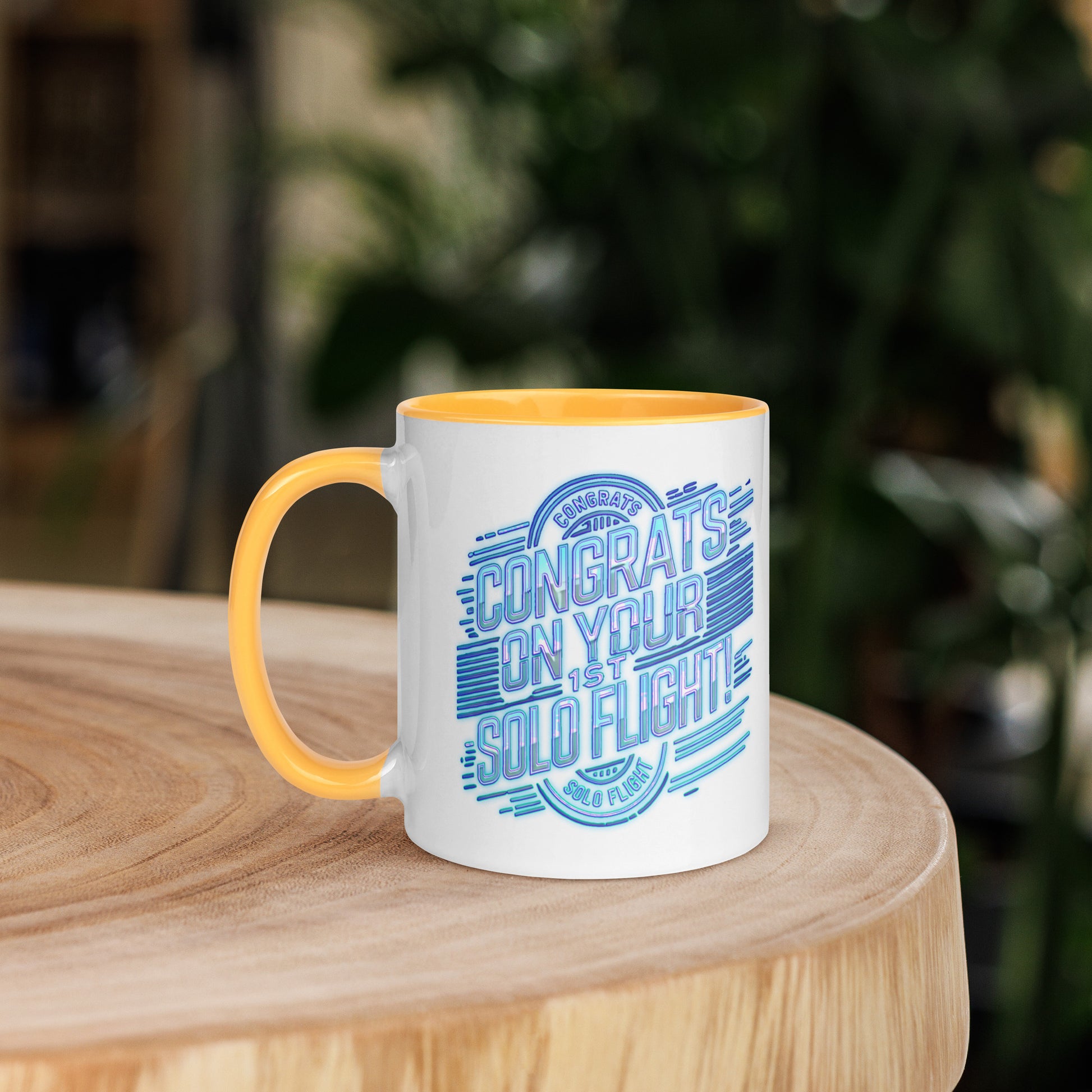 Congrats on your 1st Solo Flight! (v2. light blue) 11 oz. mug with color inside