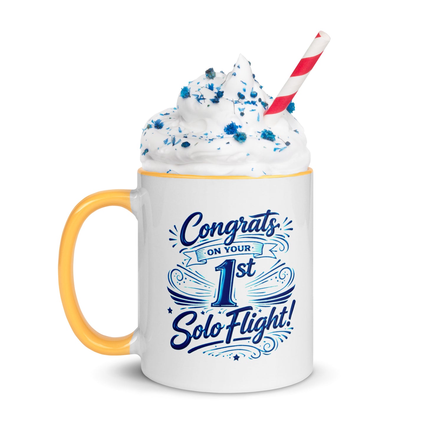 Congrats on your 1st Solo Flight! (v3. blue) 11 oz. mug with color inside