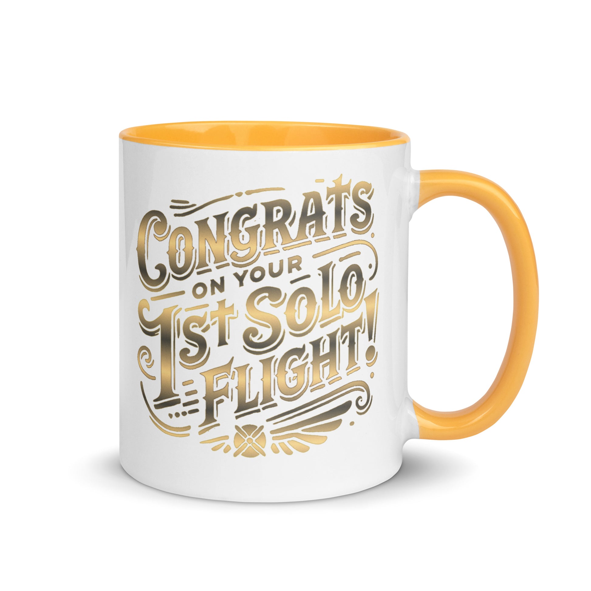 Congrats on your 1st Solo Flight! (gold) mug with color inside