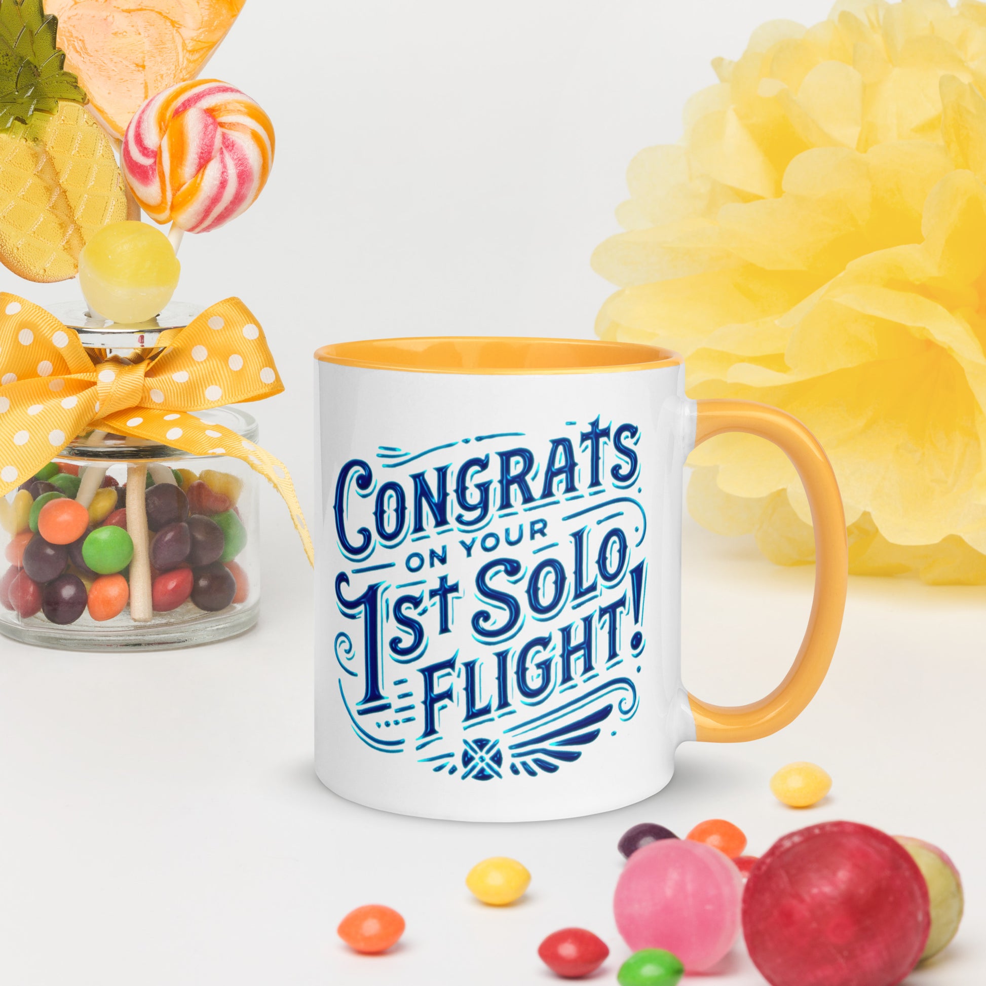 Congrats on your 1st Solo Flight! (blue) mug with color inside