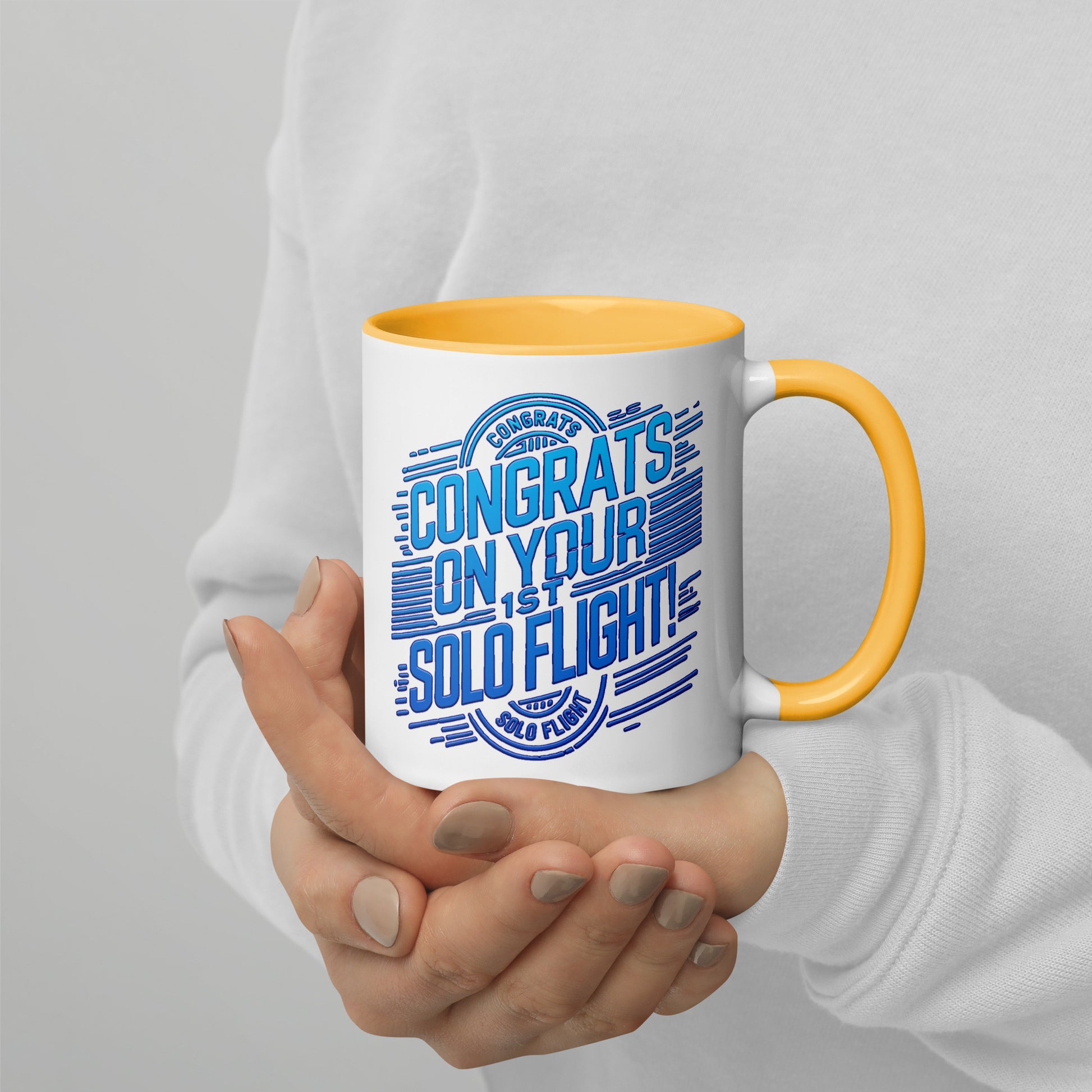 Congrats on your 1st Solo Flight! (v2. blue) mug with color inside