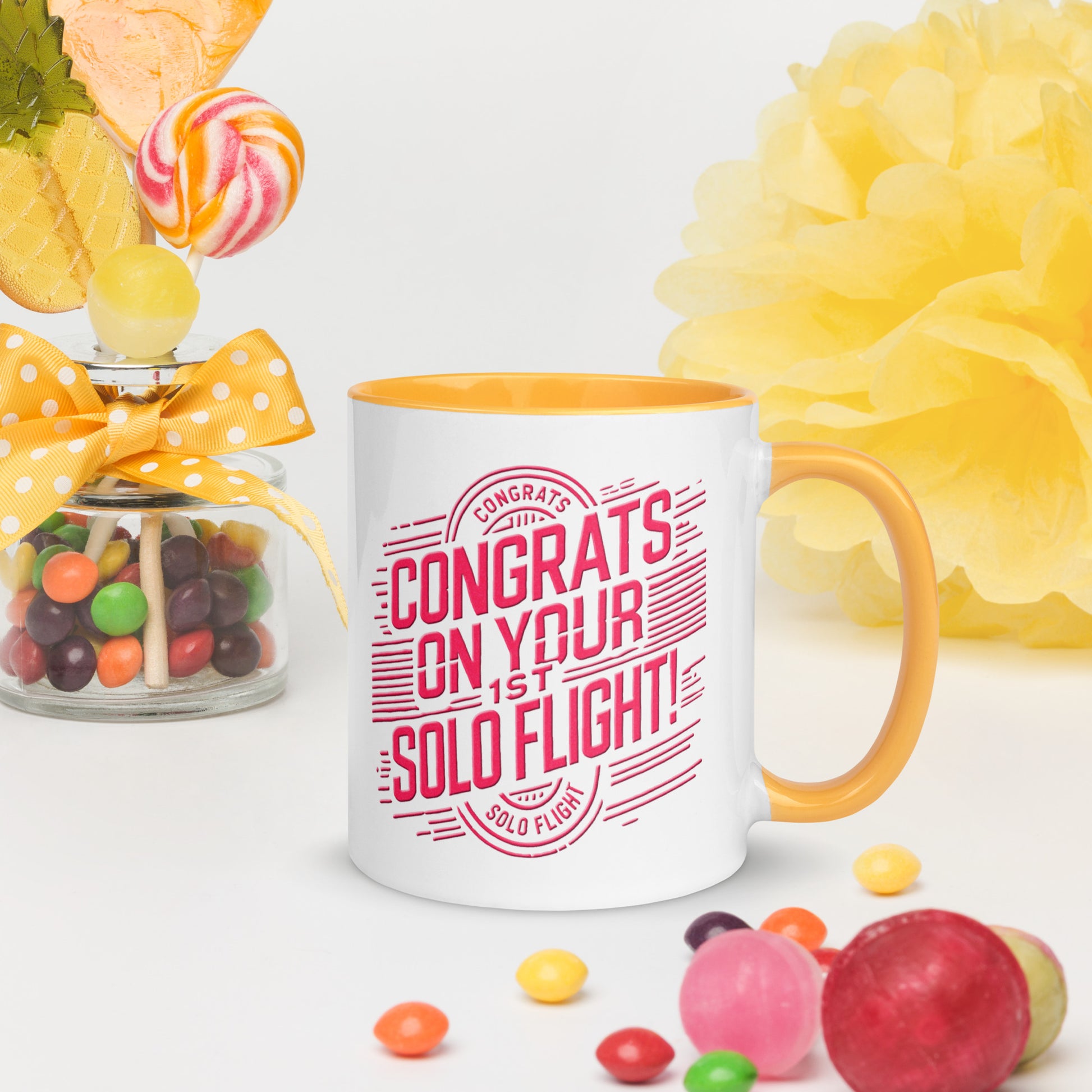Congrats on your 1st Solo Flight! (v2. pink) 11 oz. mug with color inside