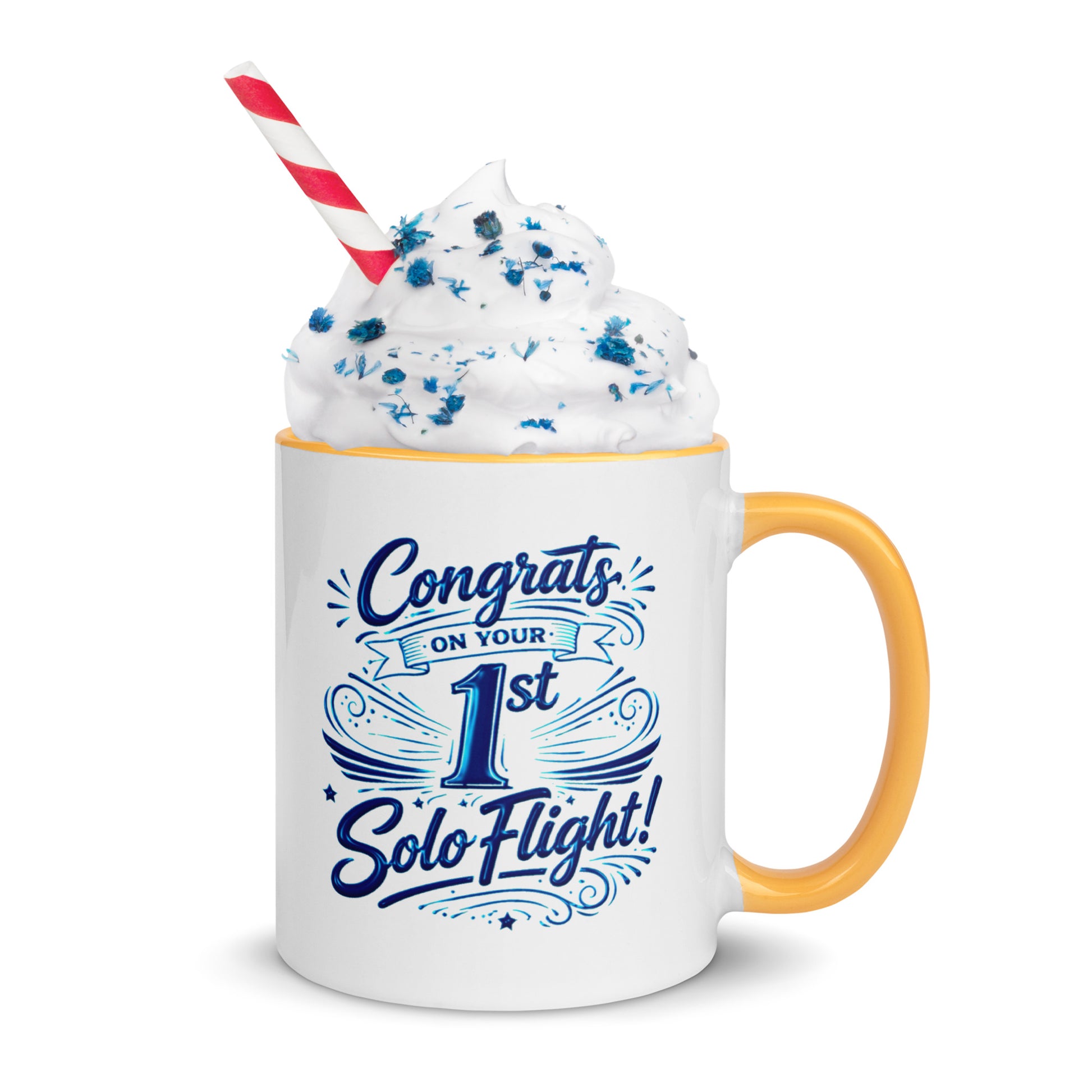 Congrats on your 1st Solo Flight! (v3. blue) 11 oz. mug with color inside