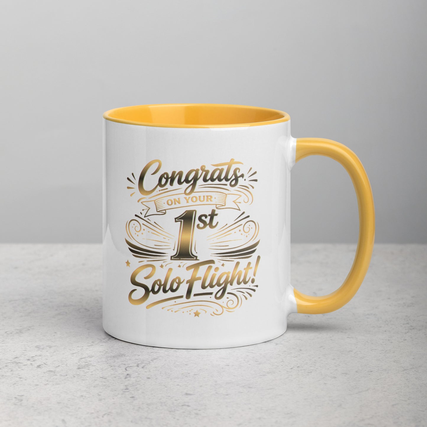 Congrats on your 1st Solo Flight! (v3. gold) 11 oz. mug with color inside