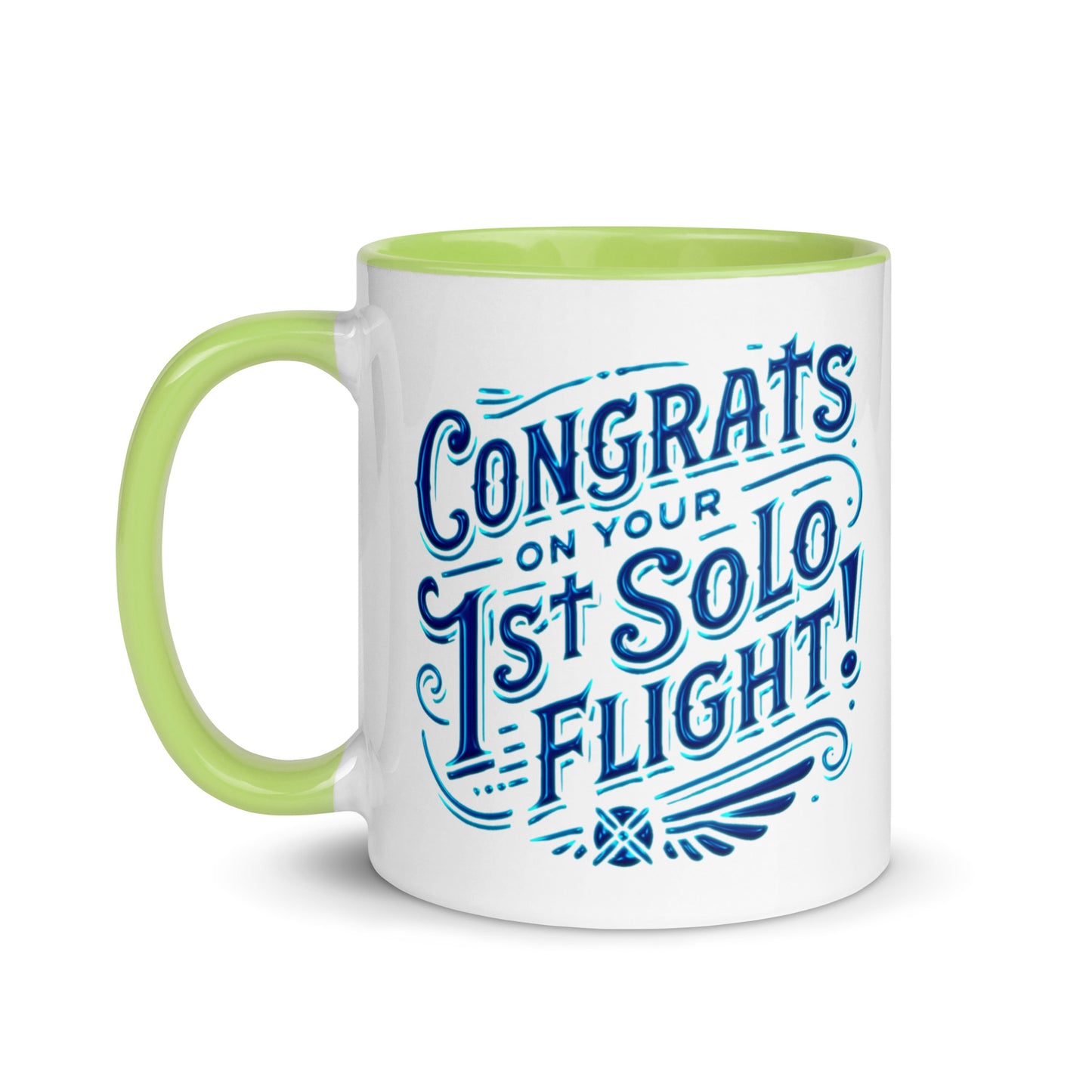 Congrats on your 1st Solo Flight! (blue) mug with color inside