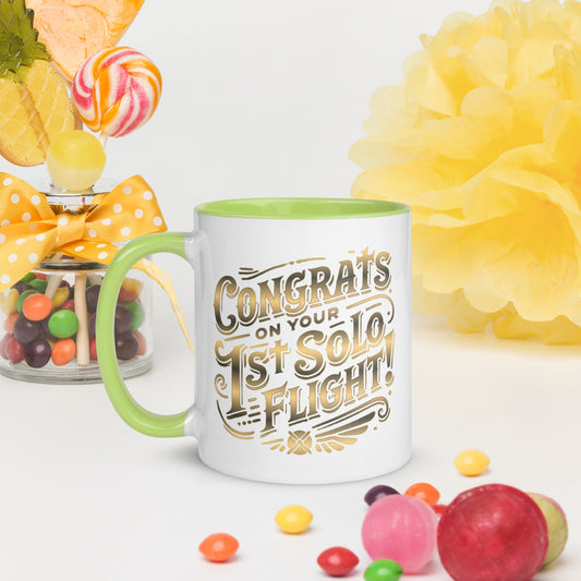 Congrats on your 1st Solo Flight! (gold) mug with color inside