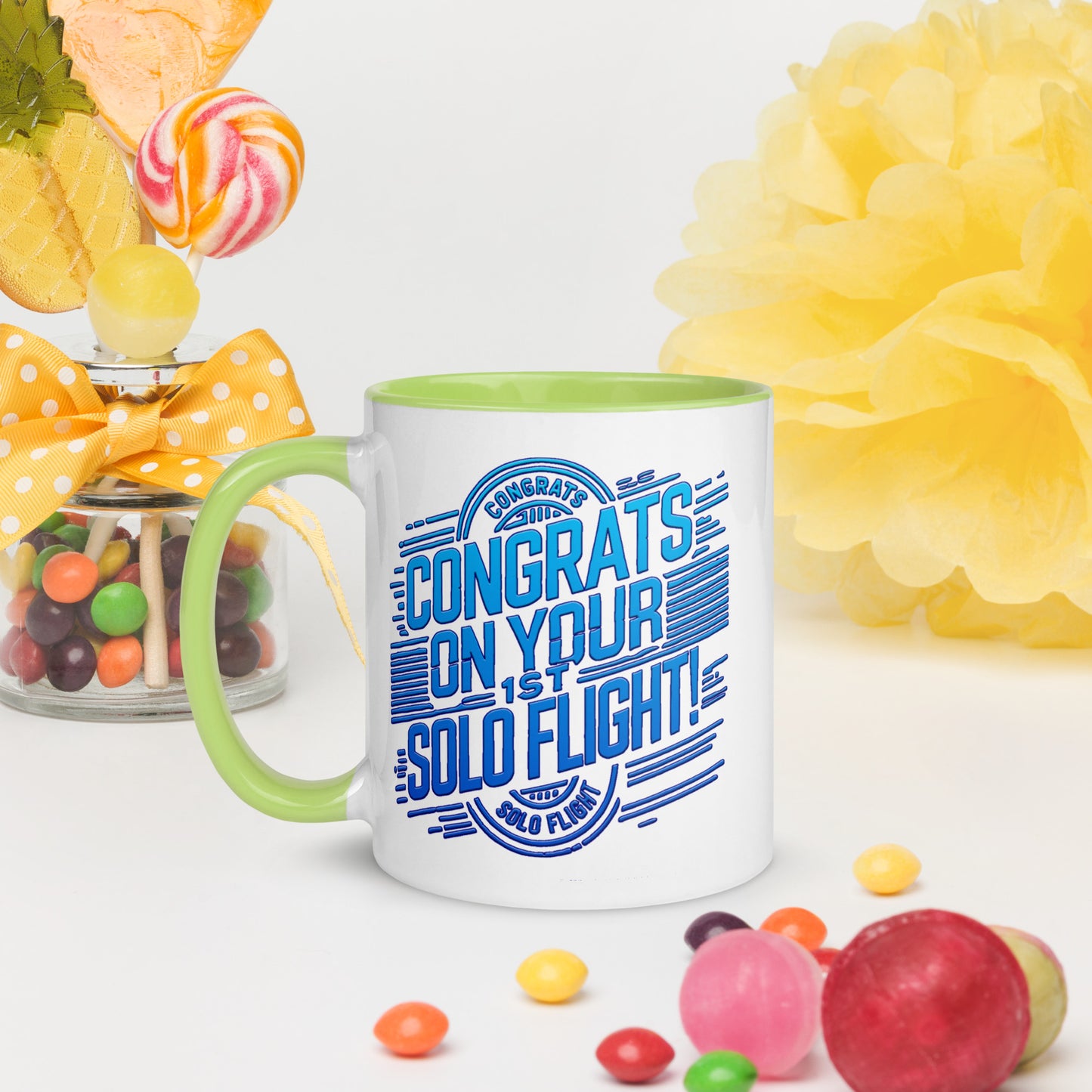 Congrats on your 1st Solo Flight! (v2. blue) mug with color inside