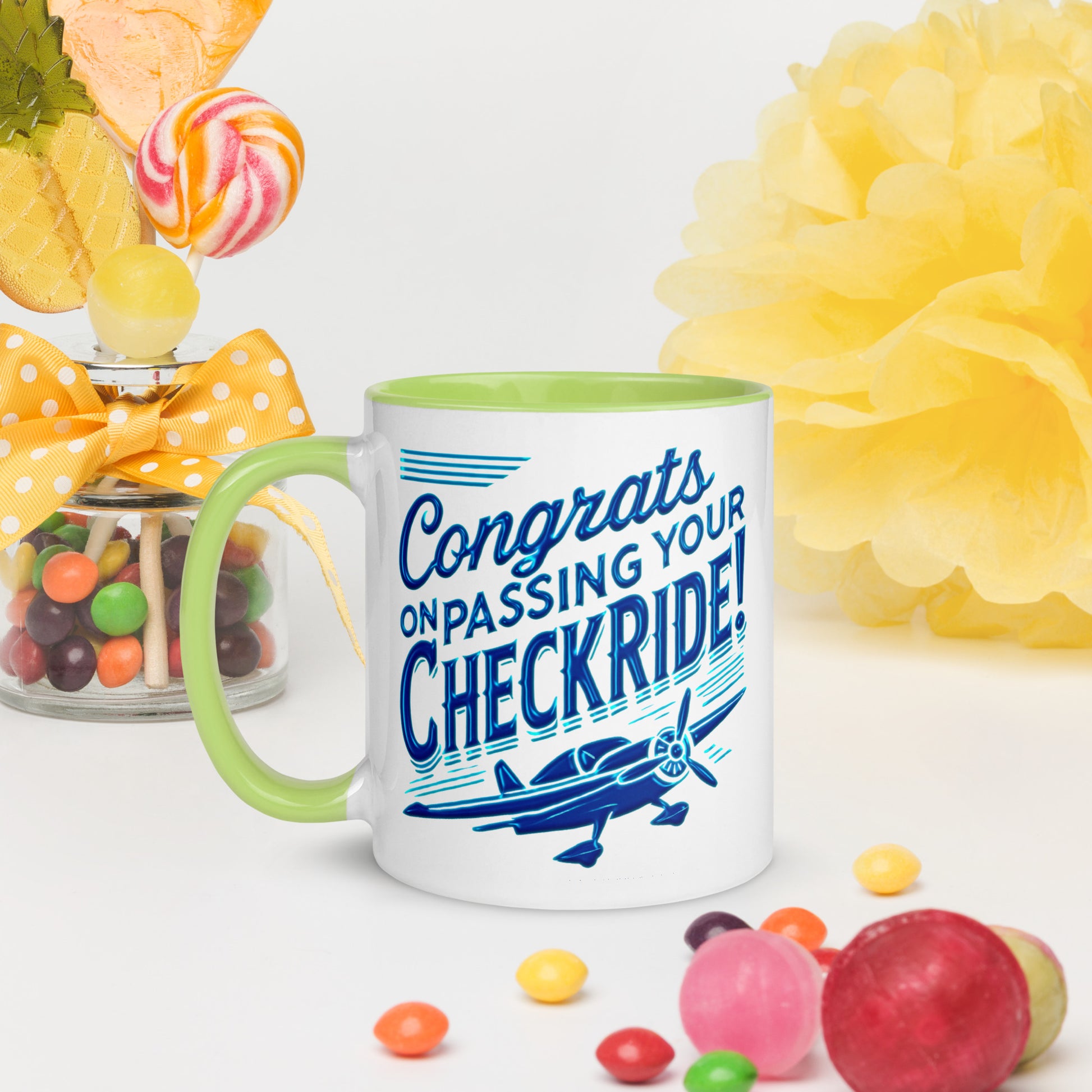 Congrats on passing your checkride! (v1. blue) mug with color inside