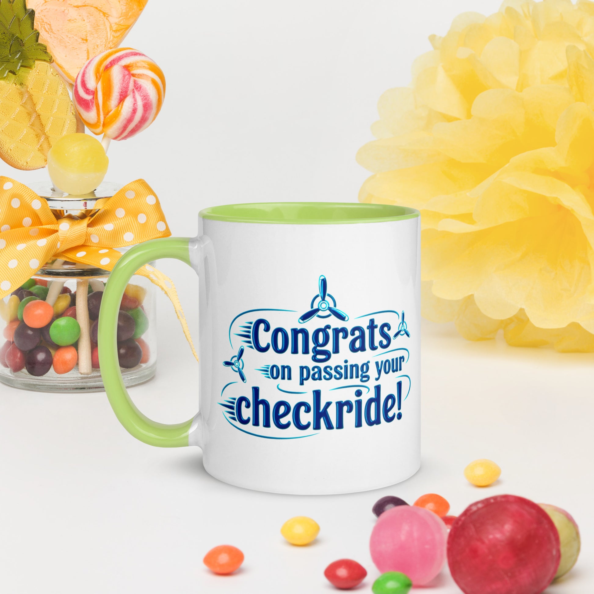 Congrats on passing your checkride! (v3. blue) mug with color inside