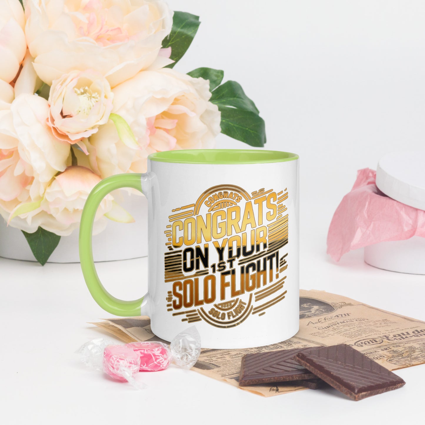 Congrats on your 1st Solo Flight! (v2. gold) 11 oz. mug with color inside
