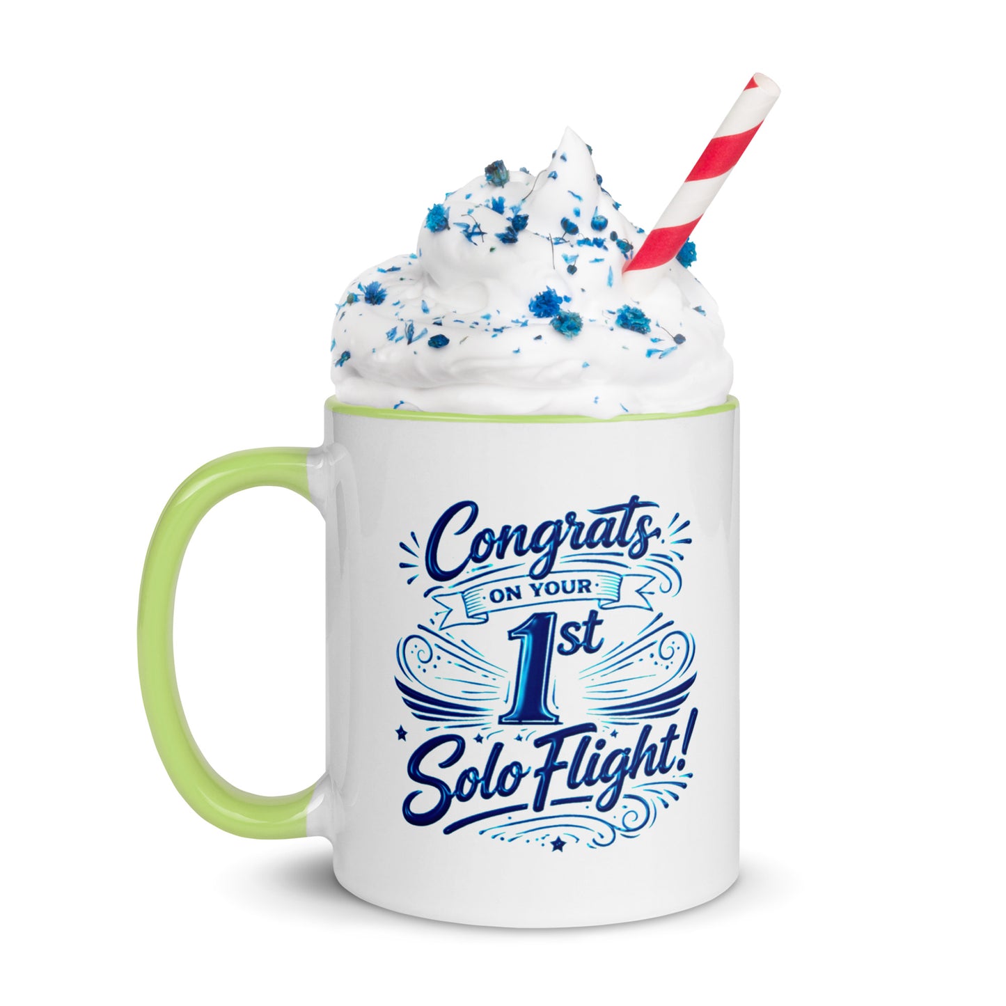Congrats on your 1st Solo Flight! (v3. blue) 11 oz. mug with color inside