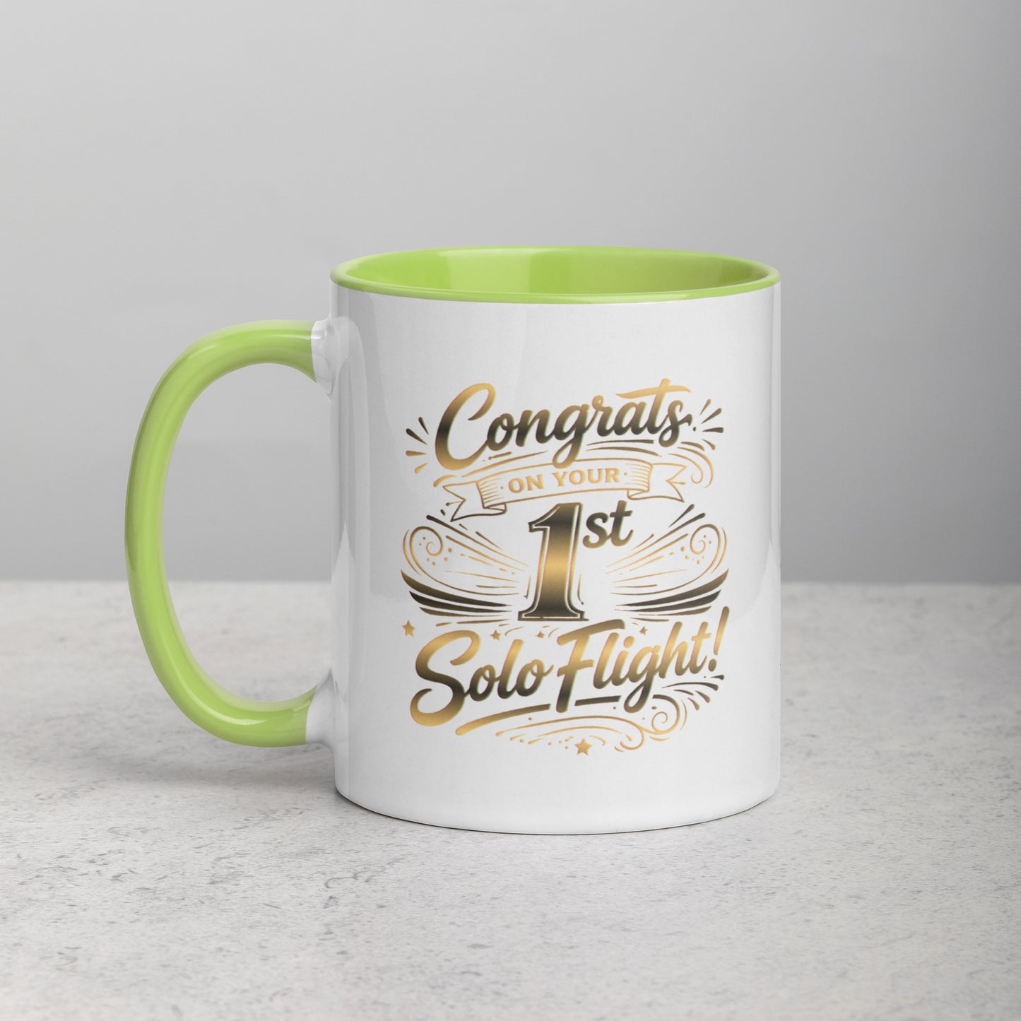 Congrats on your 1st Solo Flight! (v3. gold) 11 oz. mug with color inside