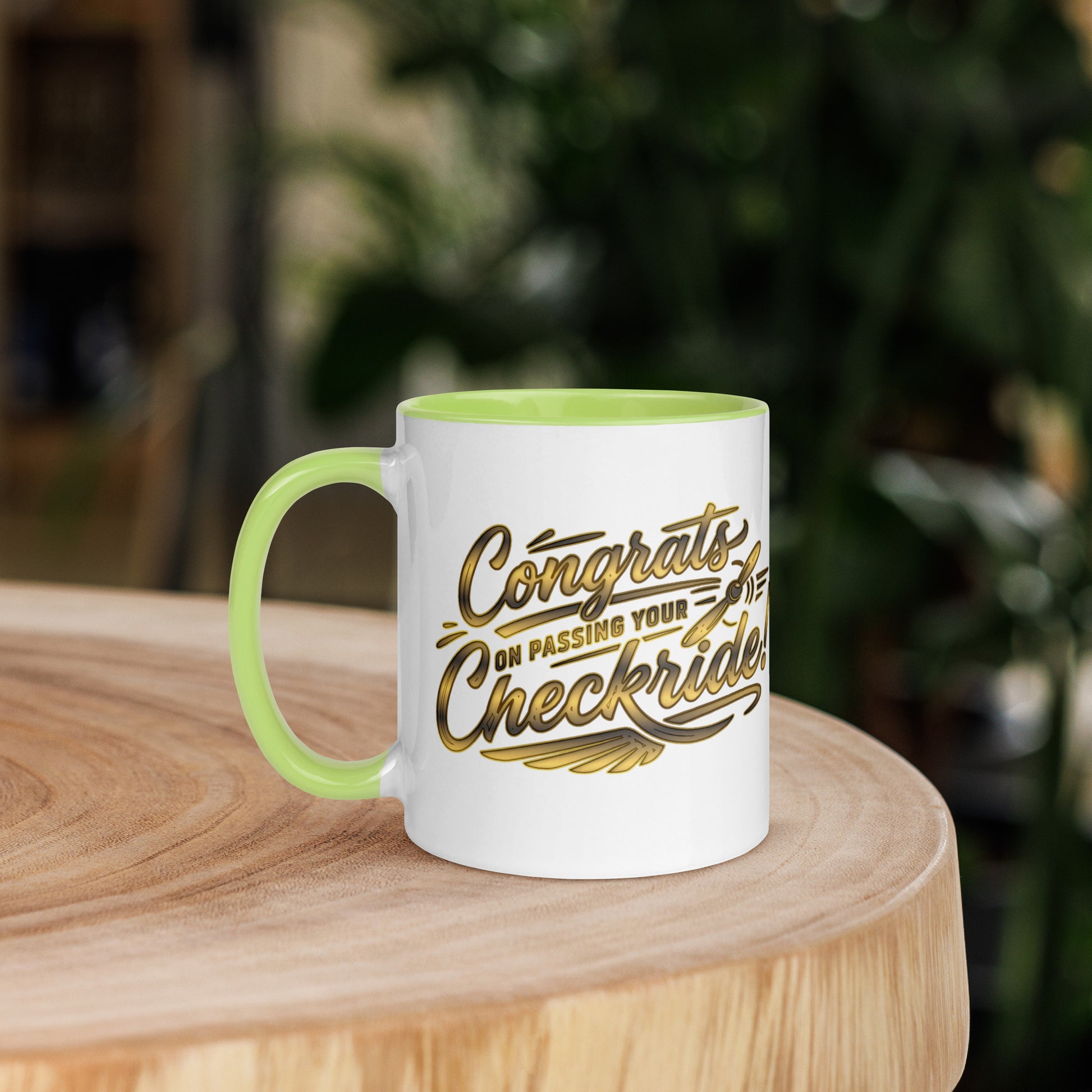 Congrats on passing your checkride! (v4. gold) 11 oz. mug with color inside
