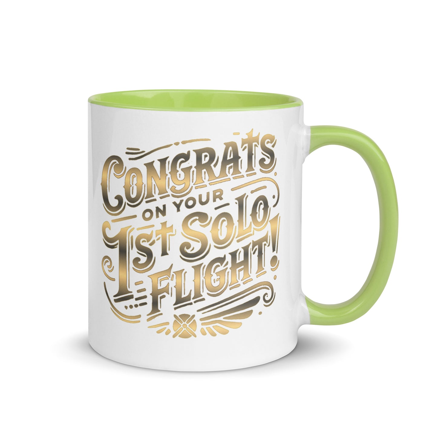 Congrats on your 1st Solo Flight! (gold) mug with color inside