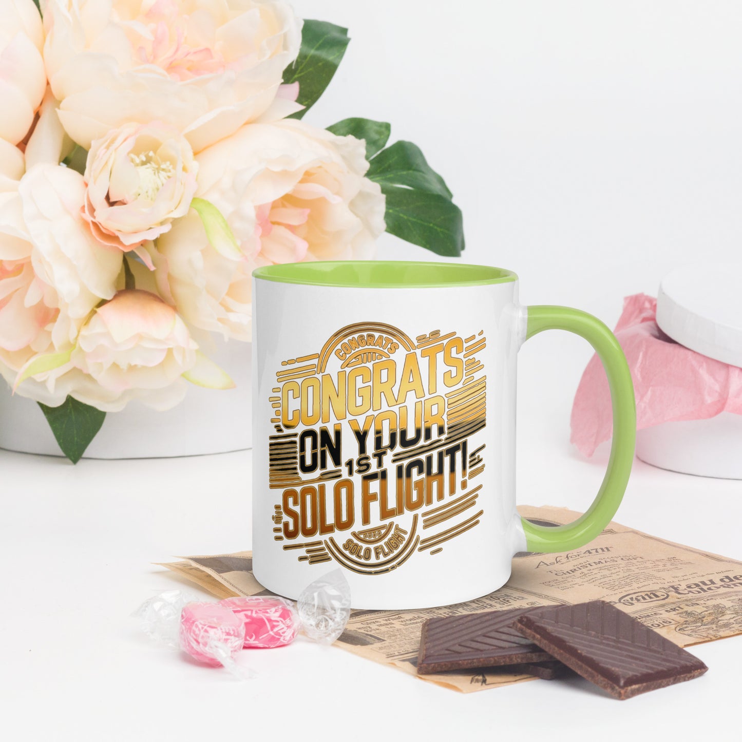 Congrats on your 1st Solo Flight! (v2. gold) 11 oz. mug with color inside