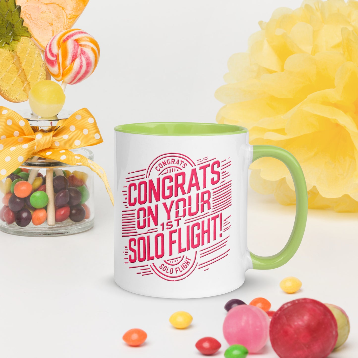 Congrats on your 1st Solo Flight! (v2. pink) 11 oz. mug with color inside