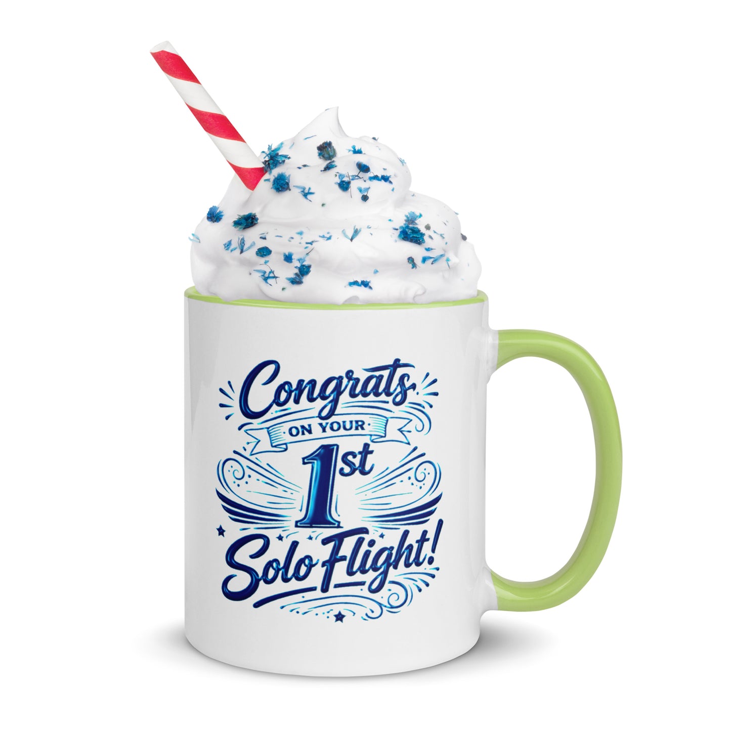 Congrats on your 1st Solo Flight! (v3. blue) 11 oz. mug with color inside