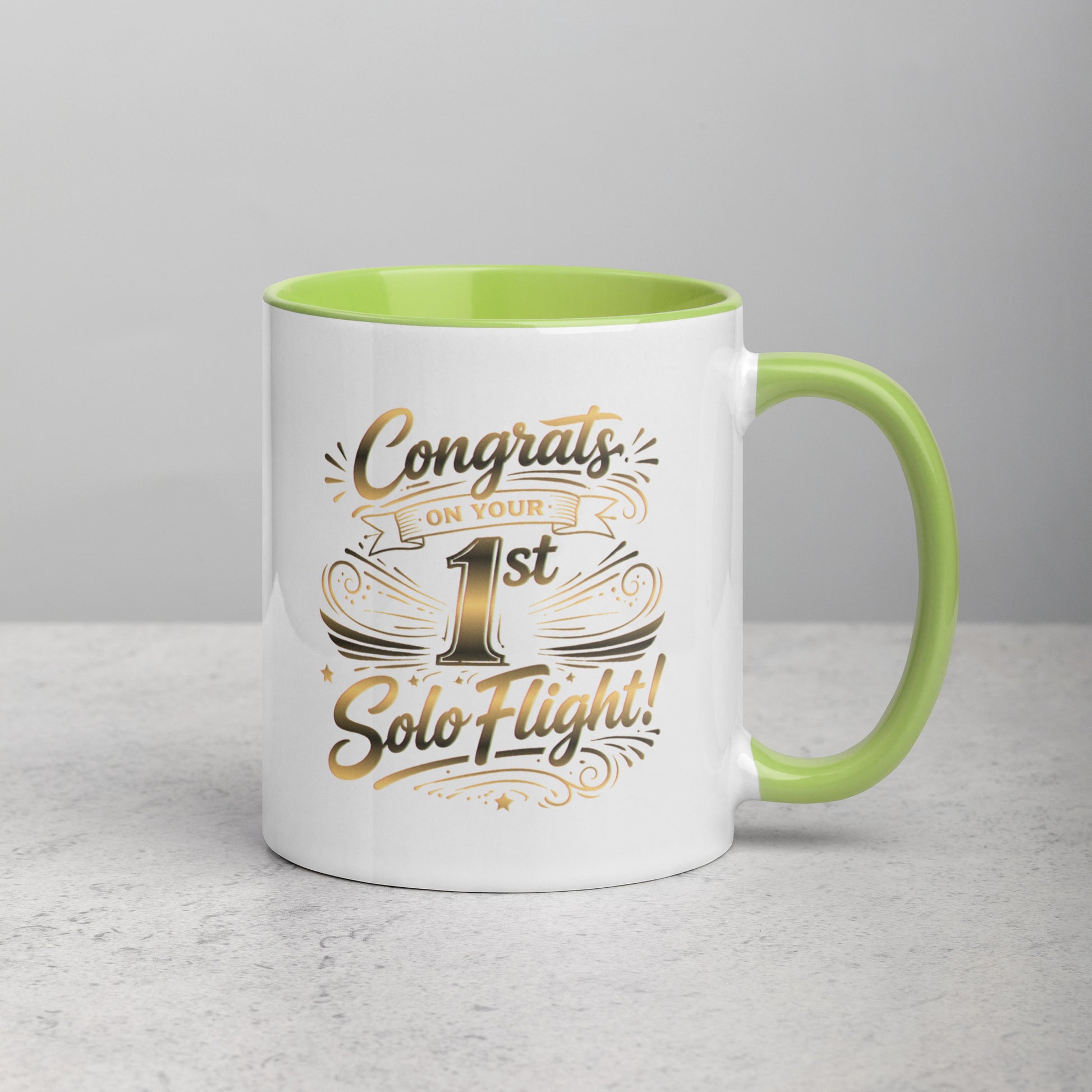 Congrats on your 1st Solo Flight! (v3. gold) 11 oz. mug with color inside