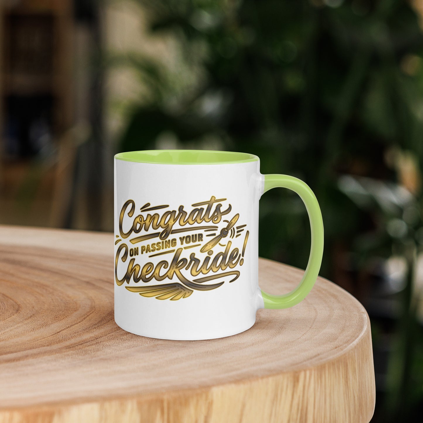 Congrats on passing your checkride! (v4. gold) 11 oz. mug with color inside