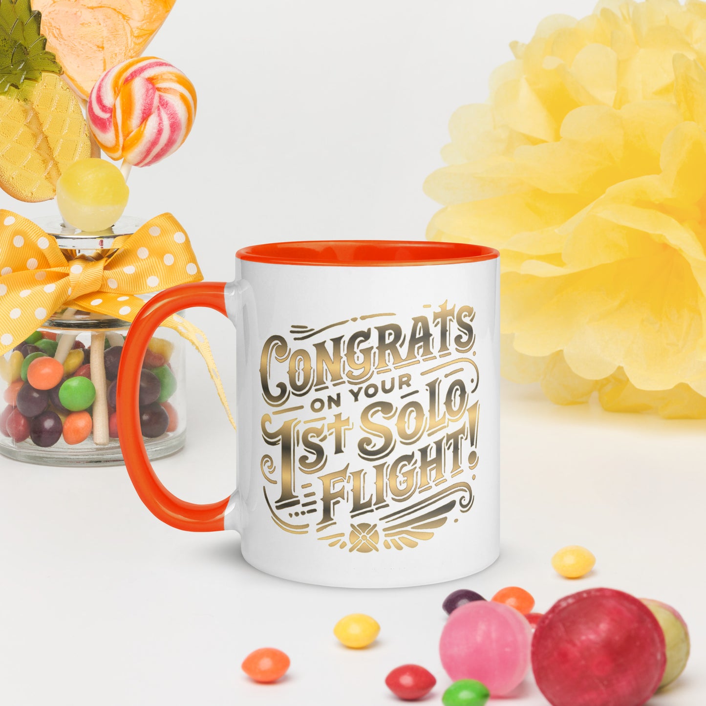 Congrats on your 1st Solo Flight! (gold) mug with color inside