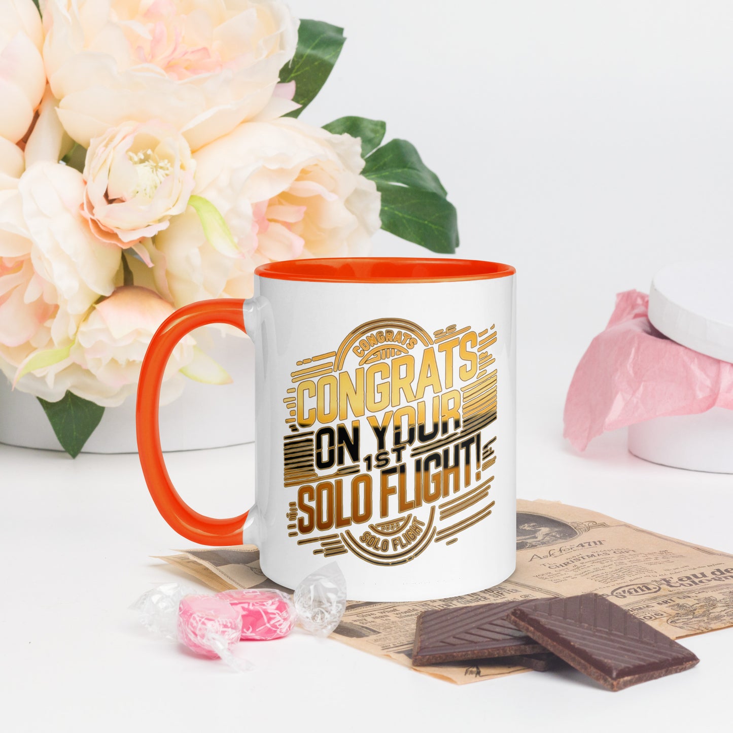 Congrats on your 1st Solo Flight! (v2. gold) 11 oz. mug with color inside