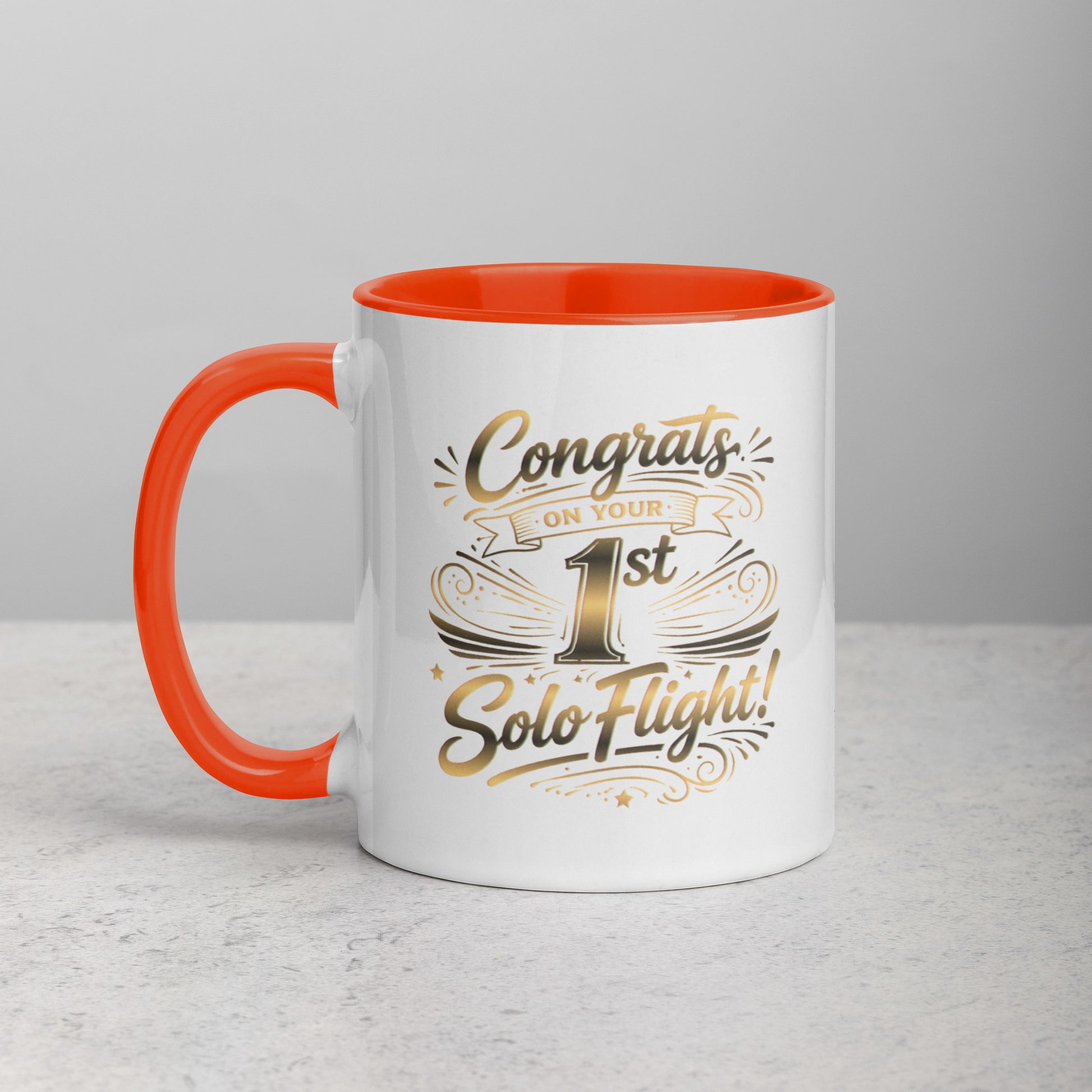 Congrats on your 1st Solo Flight! (v3. gold) 11 oz. mug with color inside